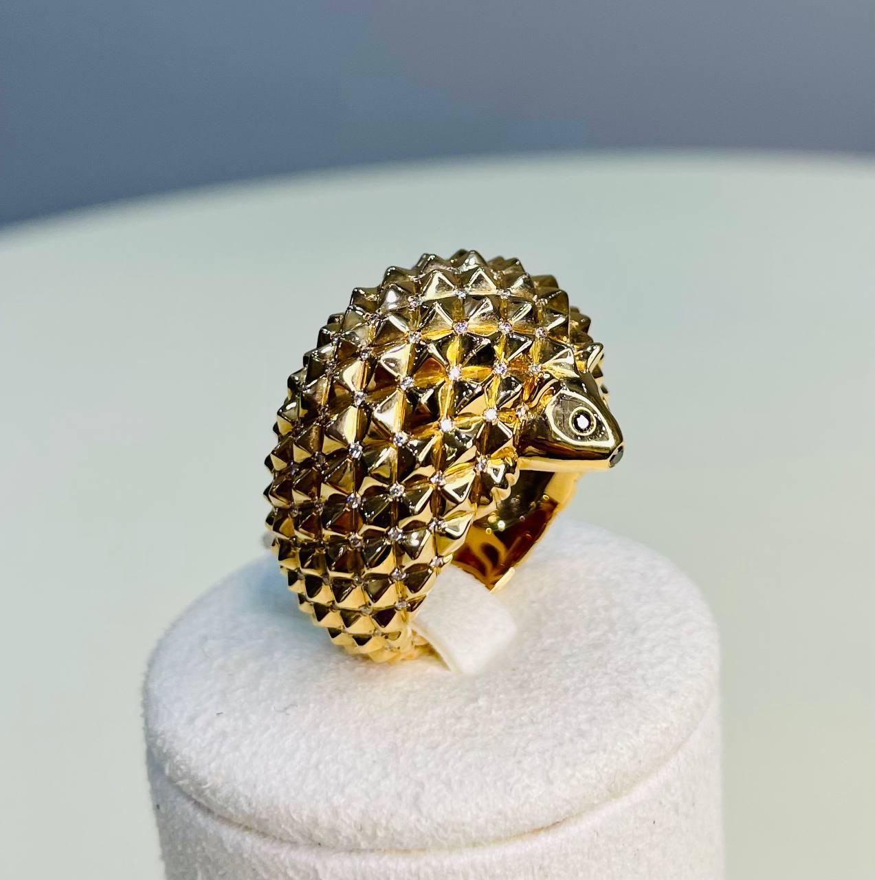 Hedgehog Spikey Emerald Eyes 18K Gold Statement Unique Cute Animal Ring