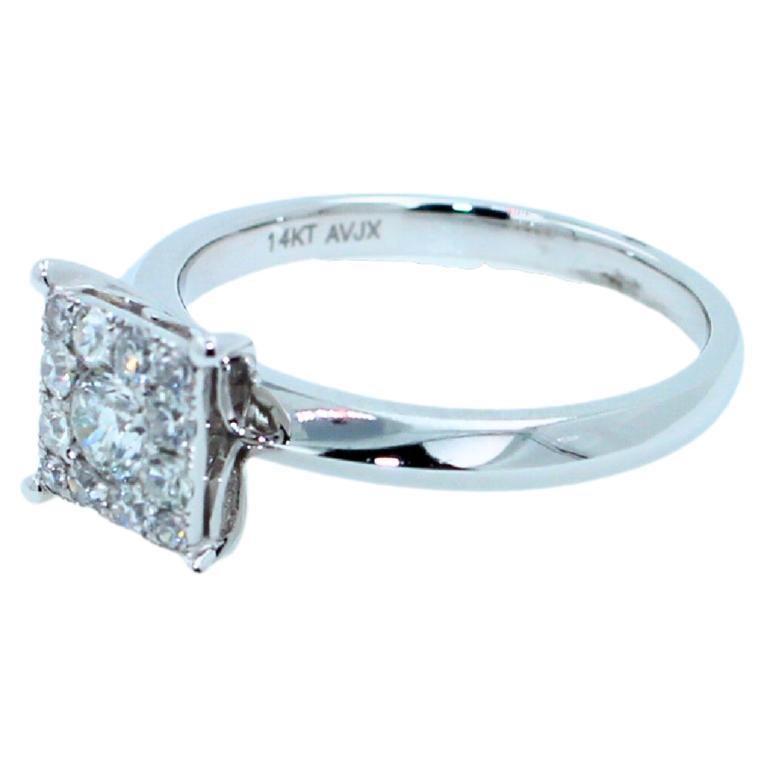 0.50 Carats Diamond Square Halo Round Pave Engagement Cocktail White Gold Ring 2
