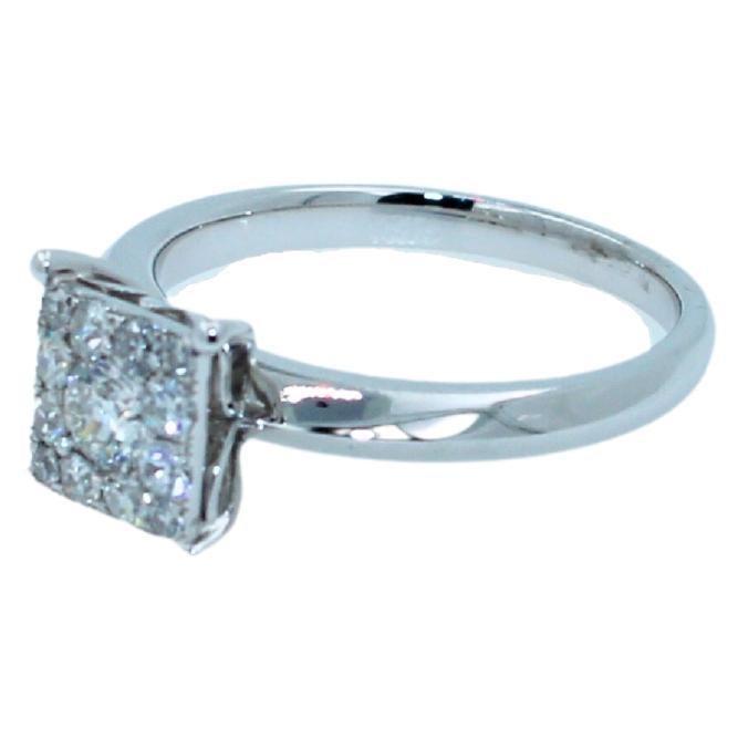 0.50 Carats Diamond Square Halo Round Pave Engagement Cocktail White Gold Ring 2