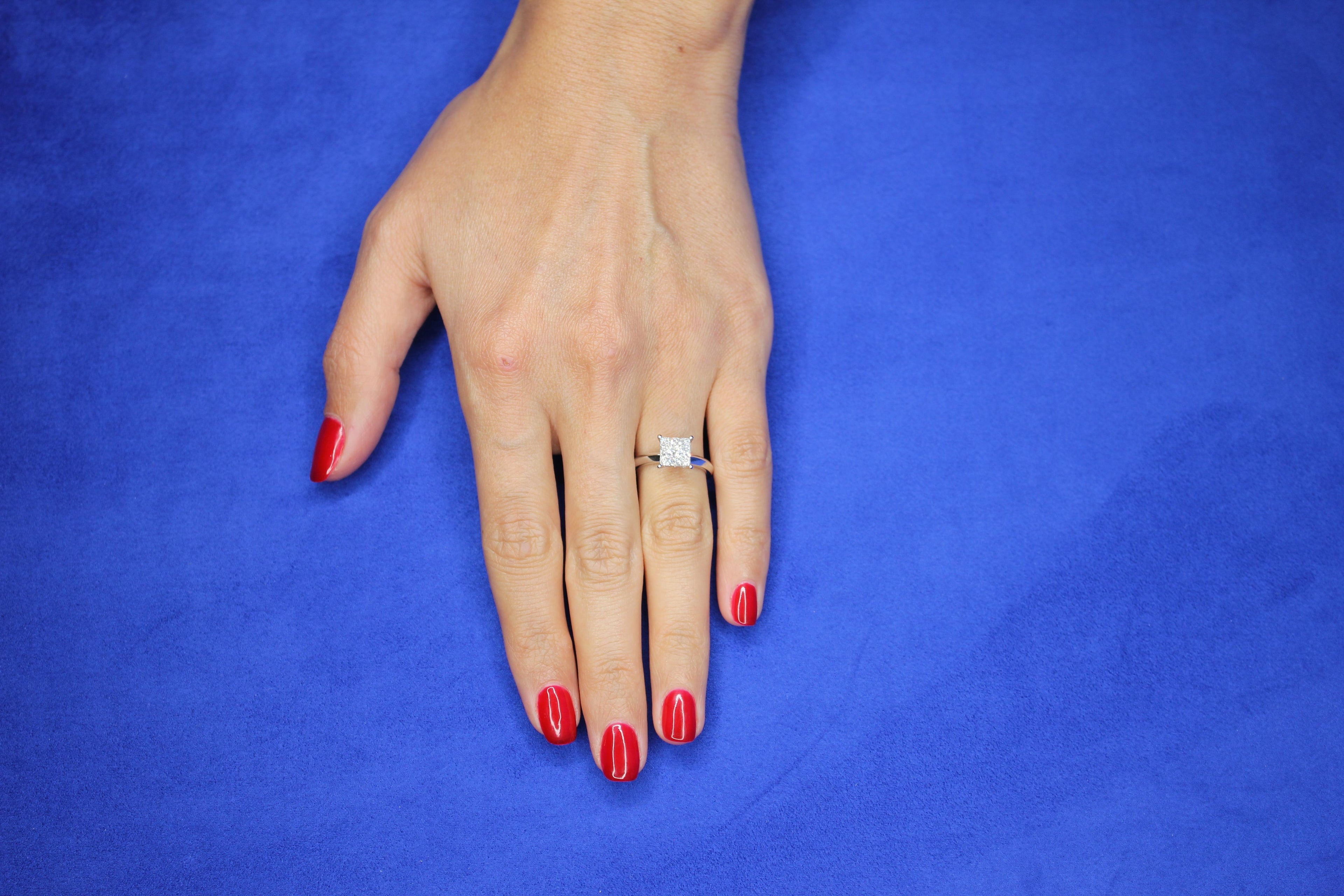 0.50 Carats Diamond Square Halo Round Pave Engagement Cocktail White Gold Ring 2