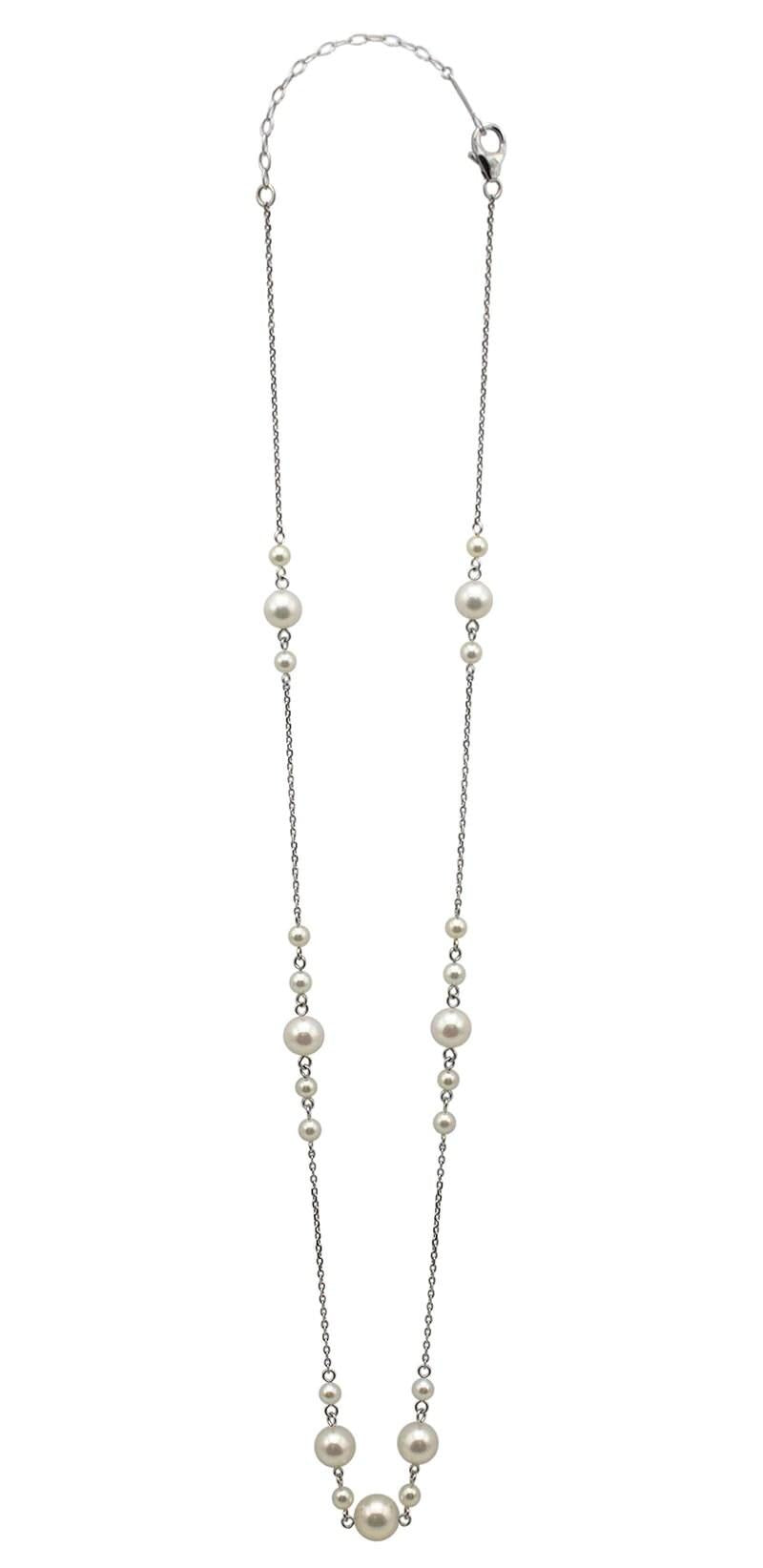 14 Karat White Gold White Silver Akoya Pearl Bead Layer Dainty Classic Beautiful