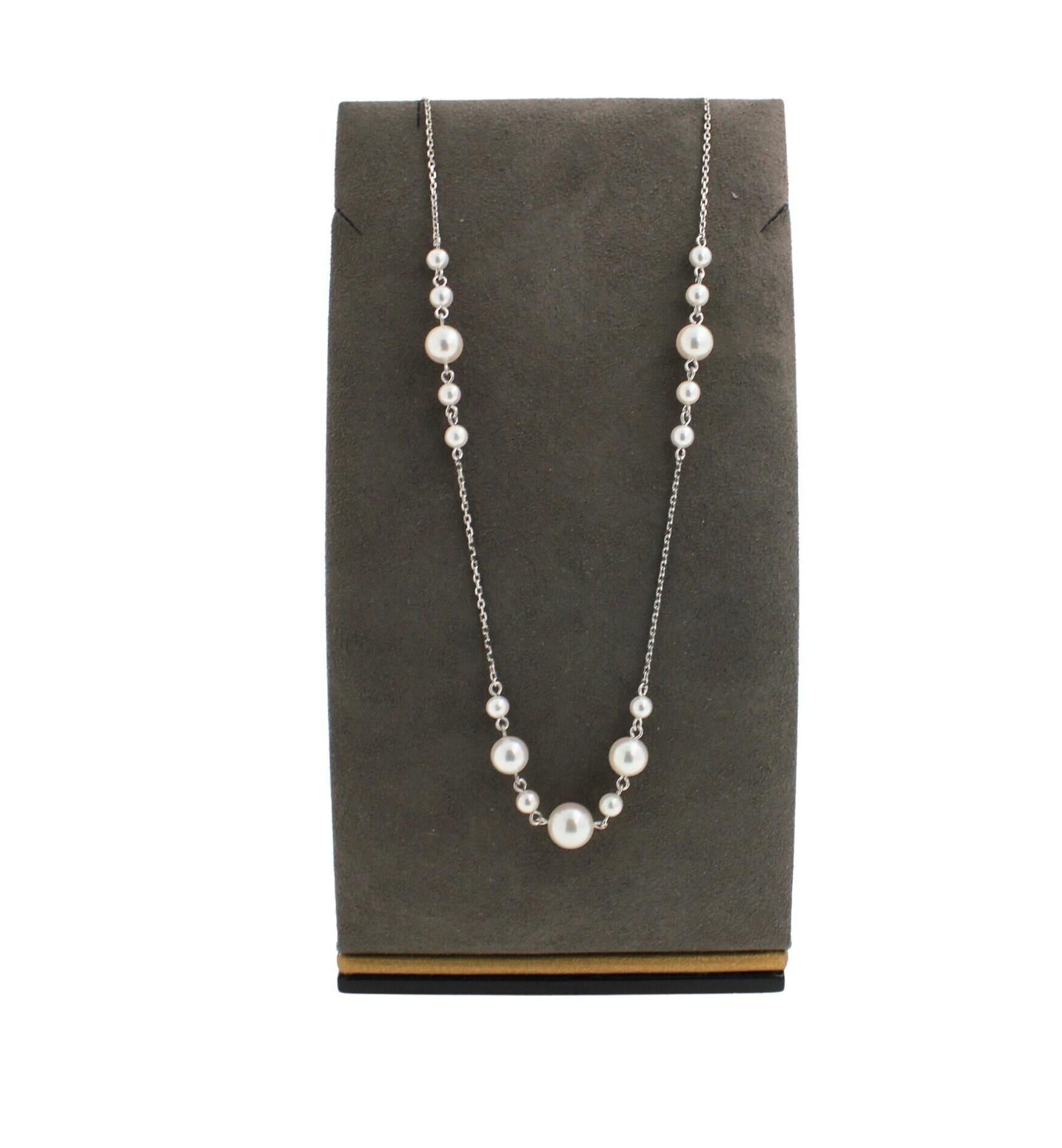 14 Karat White Gold White Silver Akoya Pearl Bead Layer Dainty Classic Beautiful