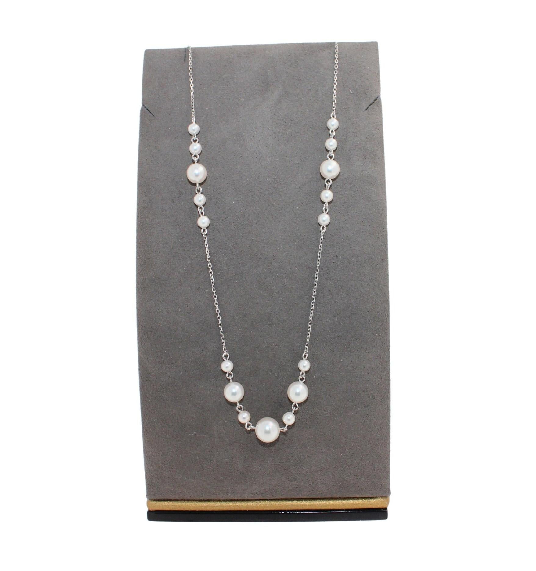 14 Karat White Gold White Silver Akoya Pearl Bead Layer Dainty Classic Beautiful