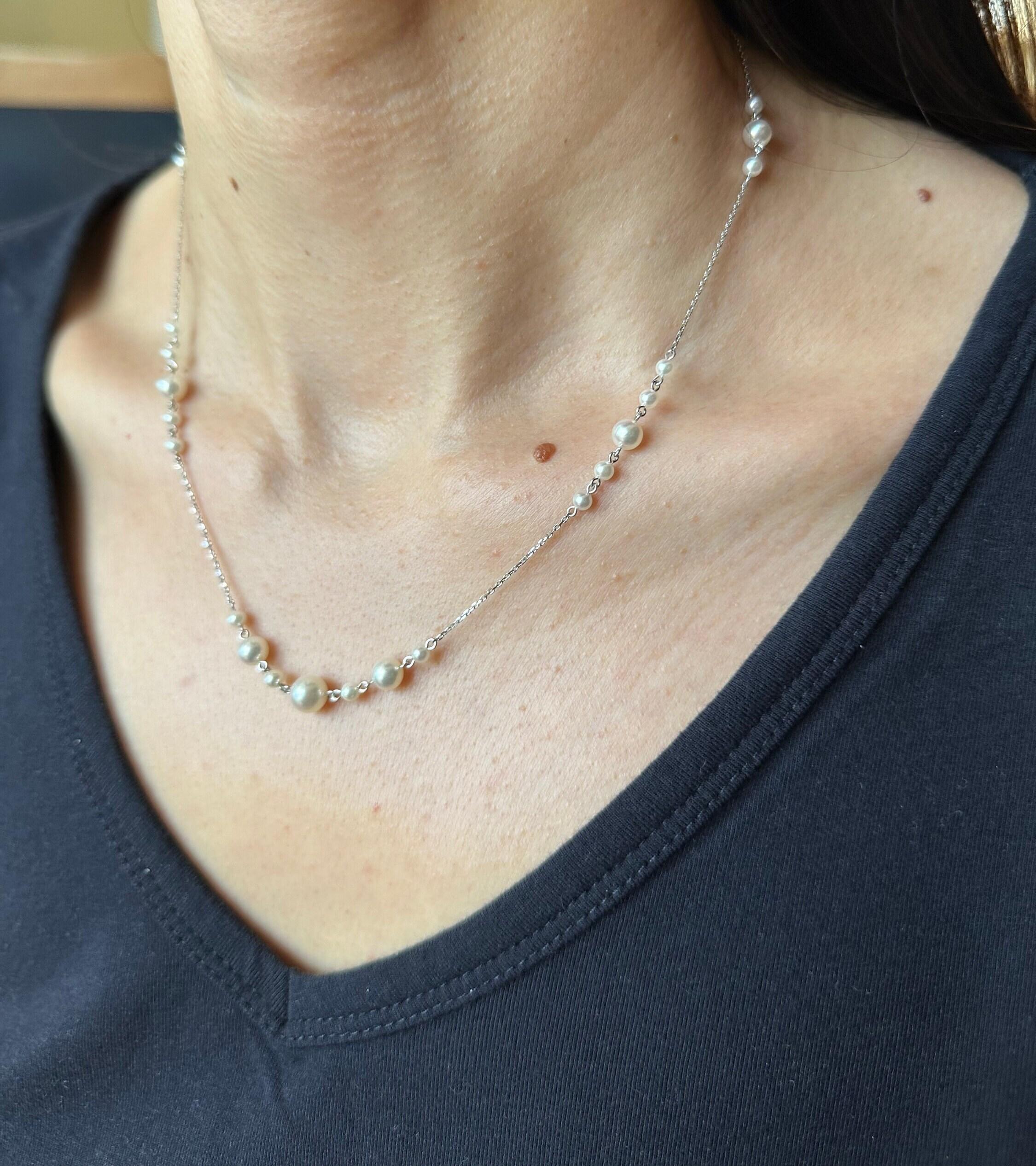 14 Karat White Gold White Silver Akoya Pearl Bead Layer Dainty Classic Beautiful
