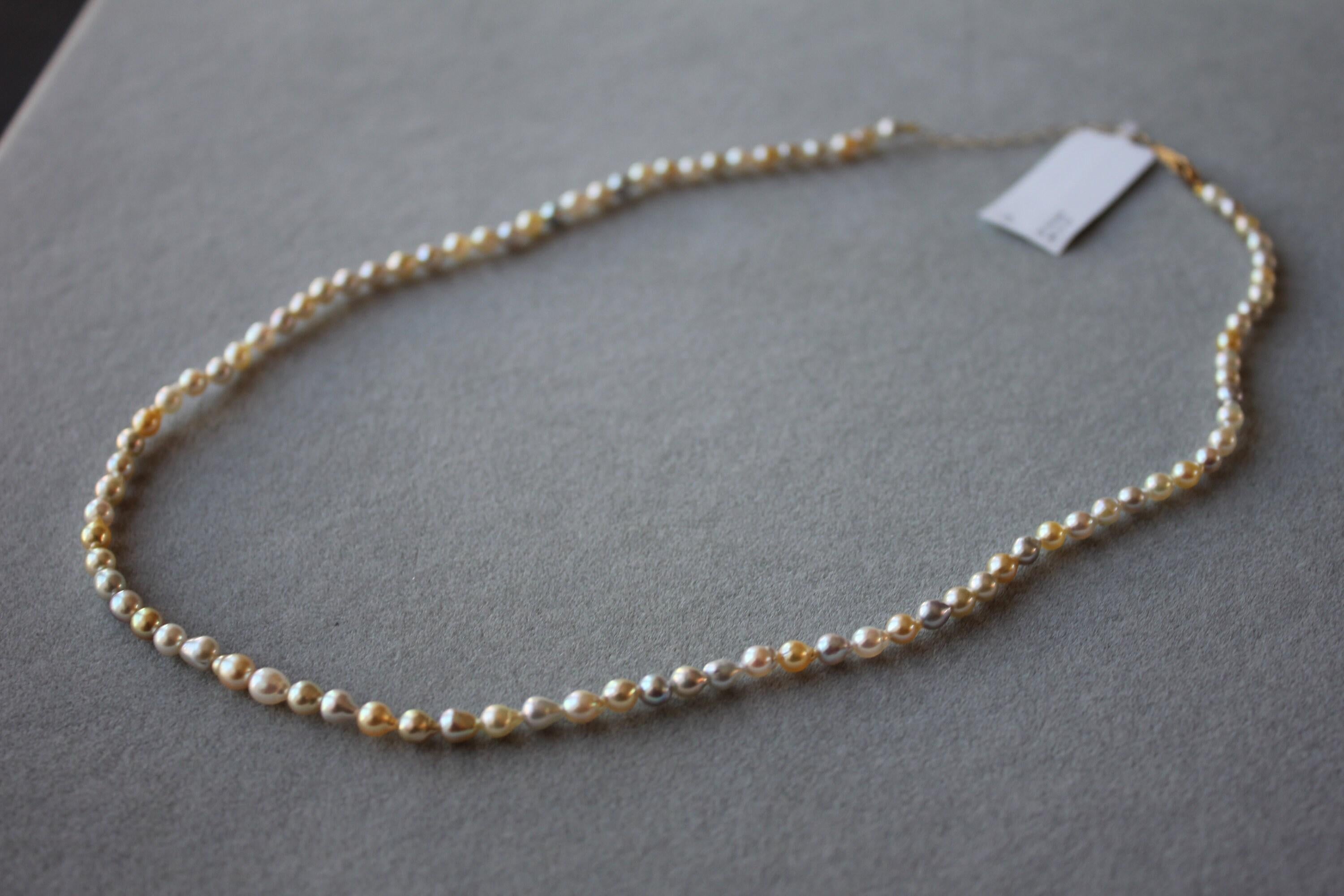 14 Karat Yellow Gold Multi Color White Silver Grey Golden Akoya Pearl Bead Layer