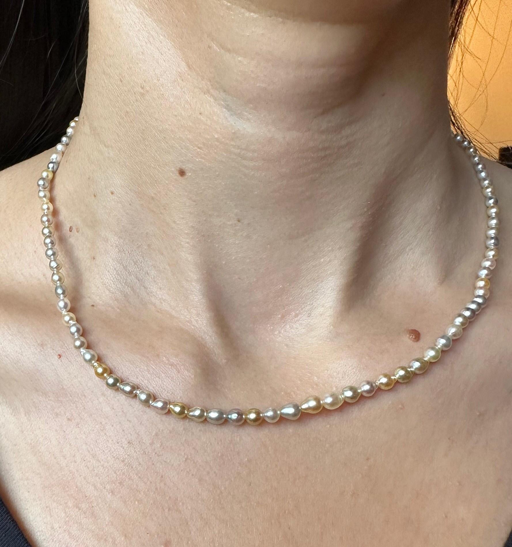 14 Karat Yellow Gold Multi Color White Silver Grey Golden Akoya Pearl Bead Layer