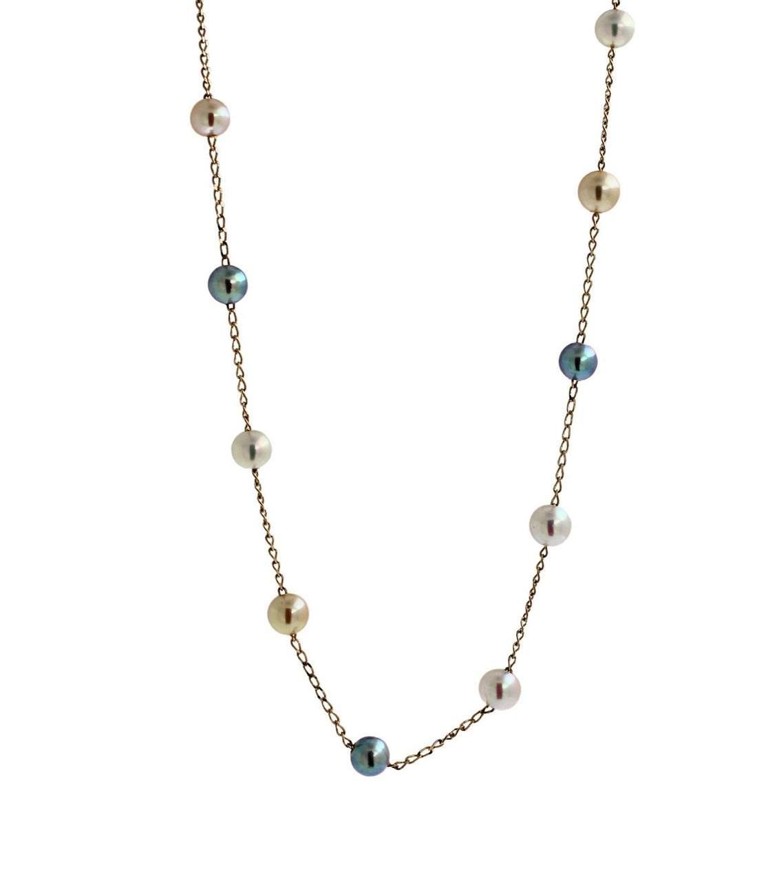 14 Karat Yellow Gold Multi Color White Silver Grey Golden Akoya Pearl Bead Layer