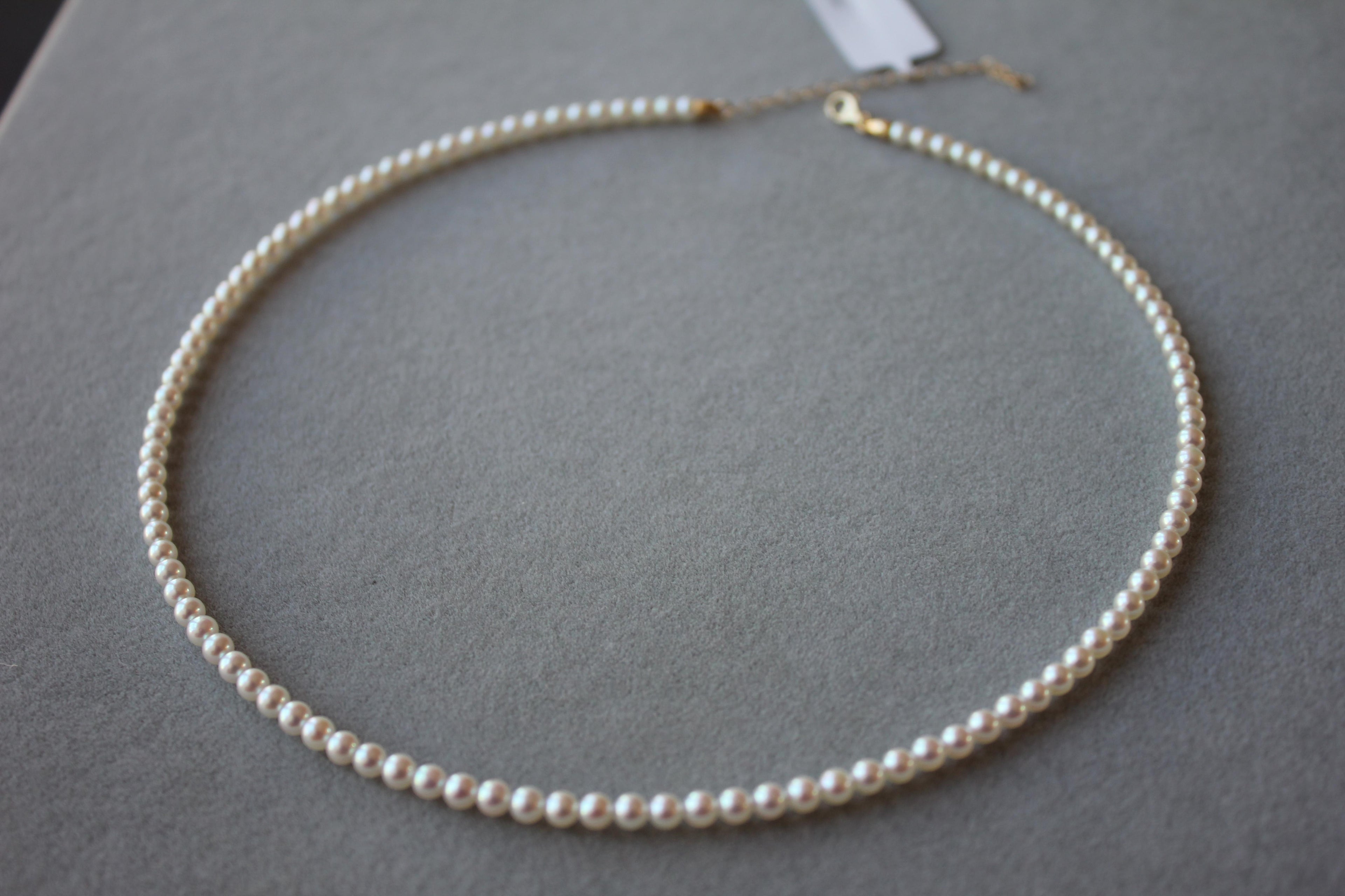 14 Karat Yellow Gold Multicolor Akoya Cultured Pearl Layer Thin Bead Necklace