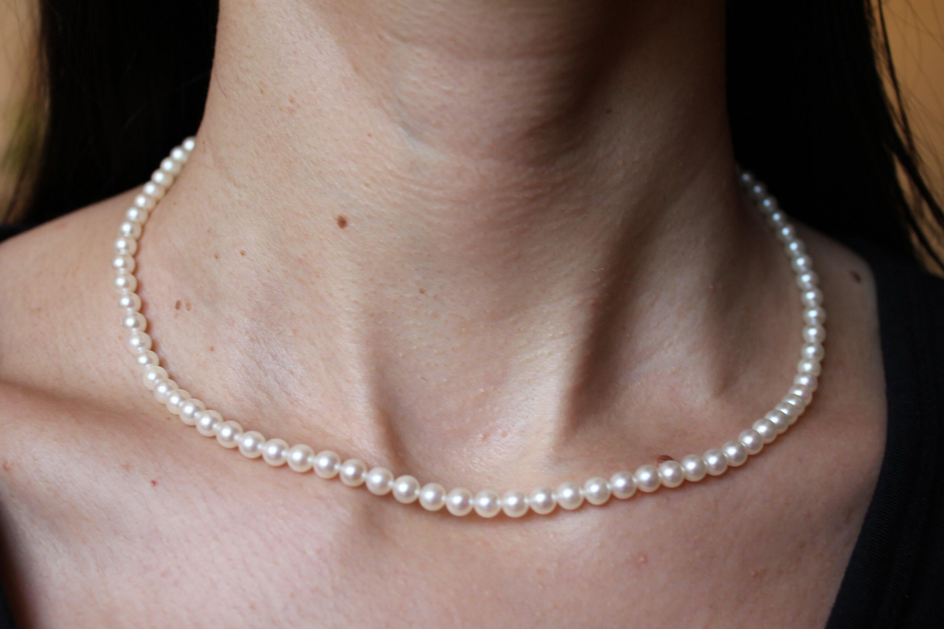 14 Karat Yellow Gold White Akoya Pearl Bead Layer Dainty Classic Beautiful White