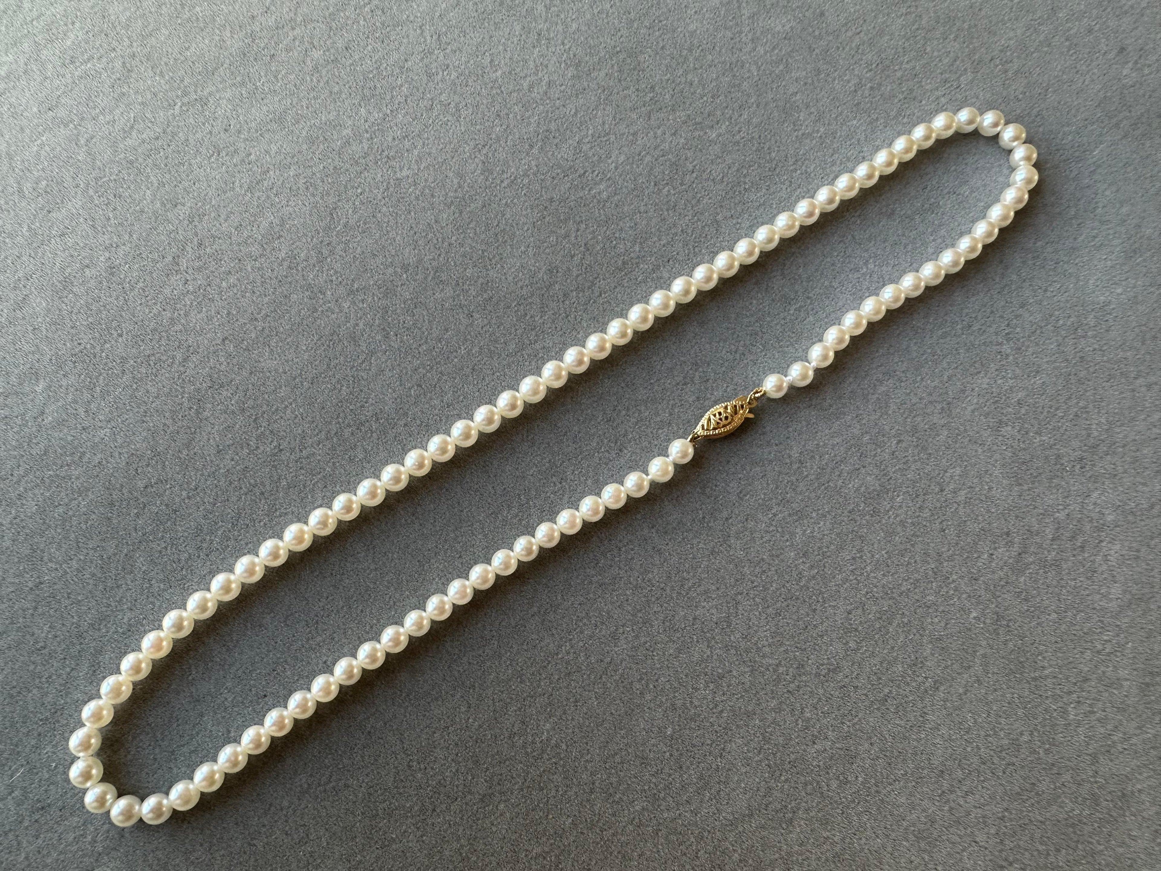 14 Karat Yellow Gold White Akoya Pearl Bead Layer Dainty Classic Choker Necklace