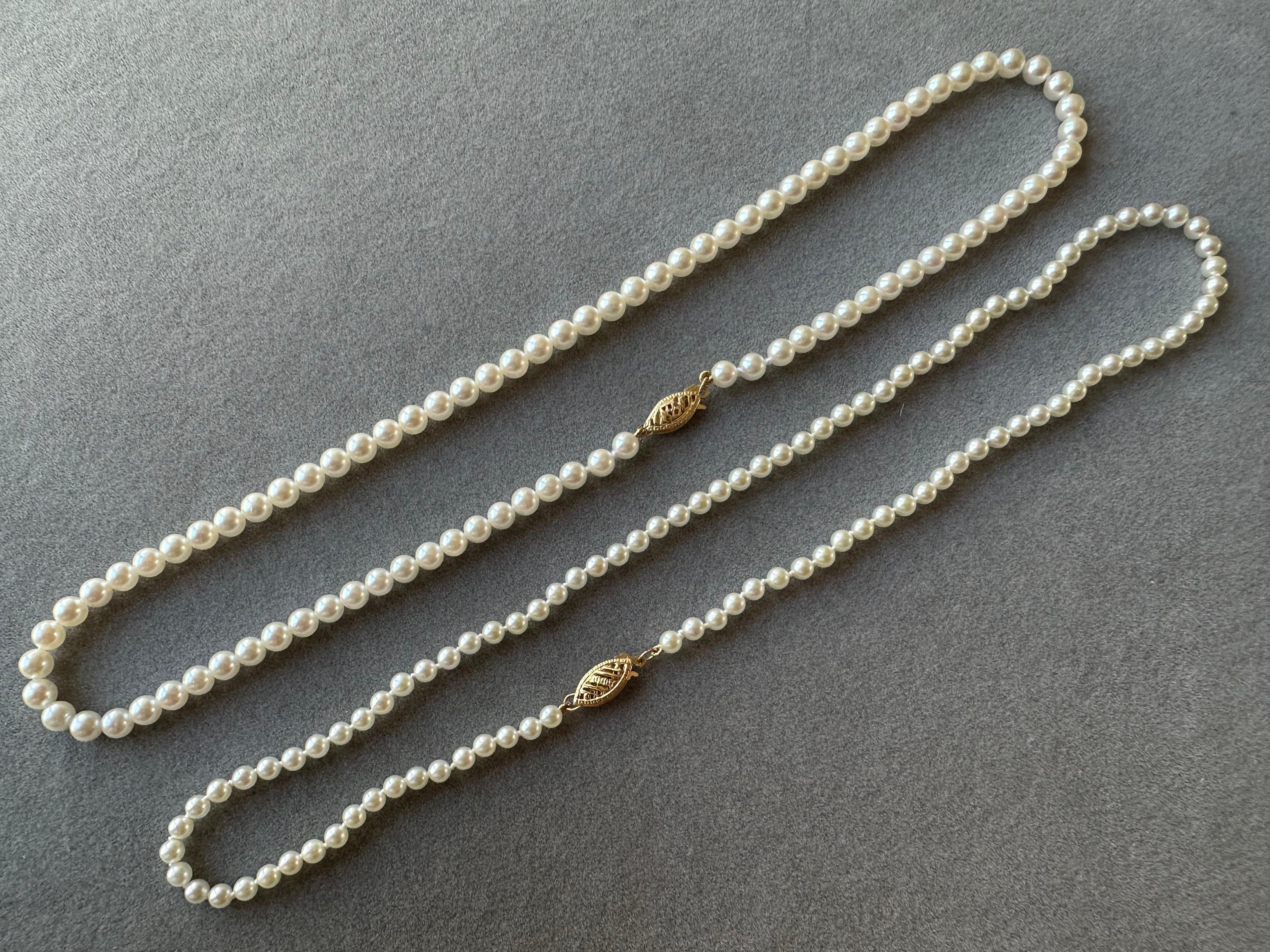 14 Karat Yellow Gold White Akoya Pearl Bead Layer Dainty Classic Choker Necklace