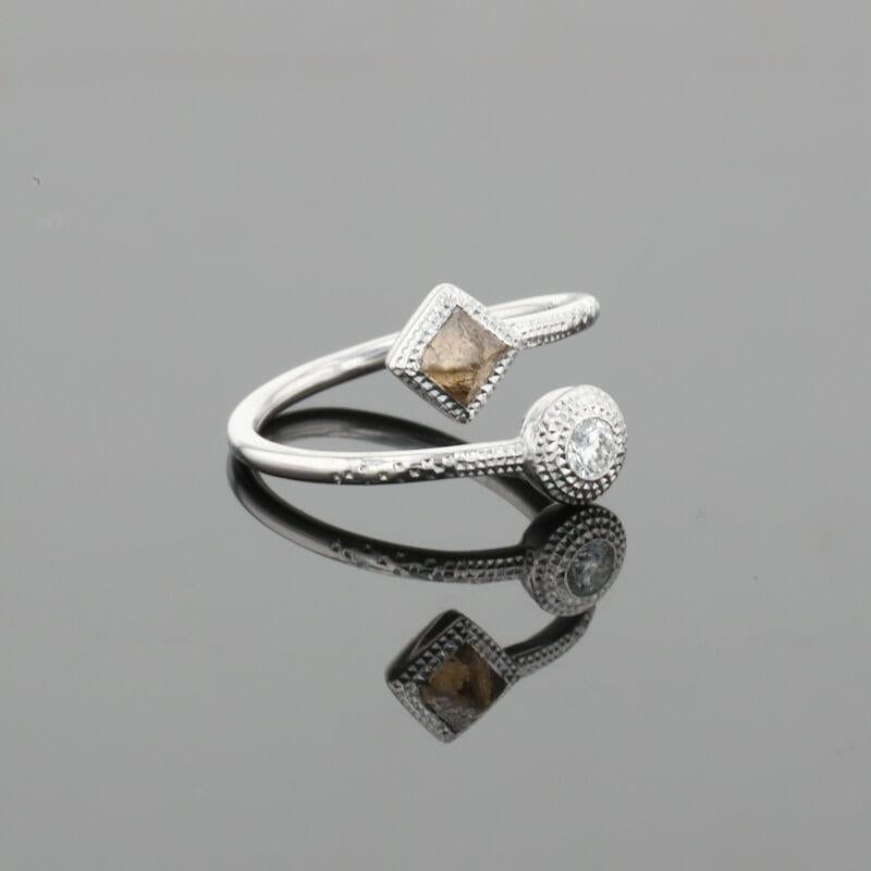 De Beers Talisman Polished & Brown Rough Natural Diamonds 18K White Gold Ring