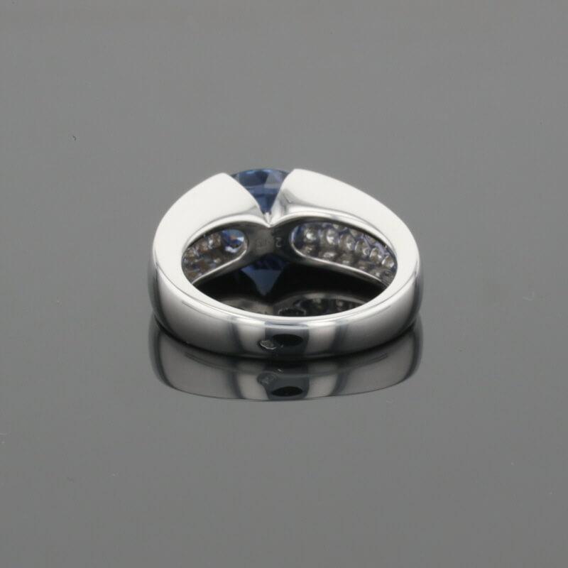Boucheron Cushion Blue Sapphire & Diamonds Pave Set 18K White Gold Ring