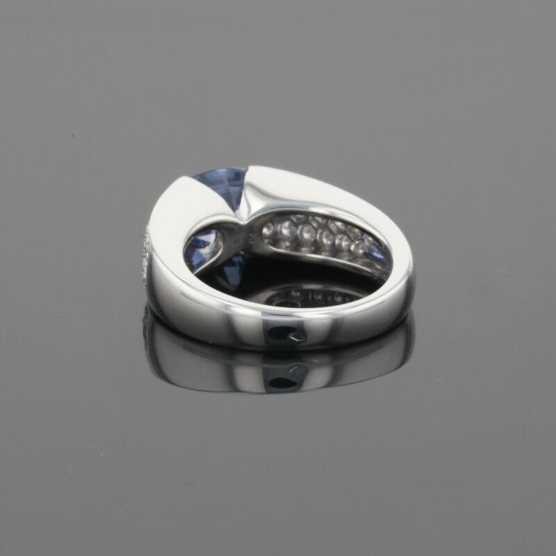 Boucheron Cushion Blue Sapphire & Diamonds Pave Set 18K White Gold Ring