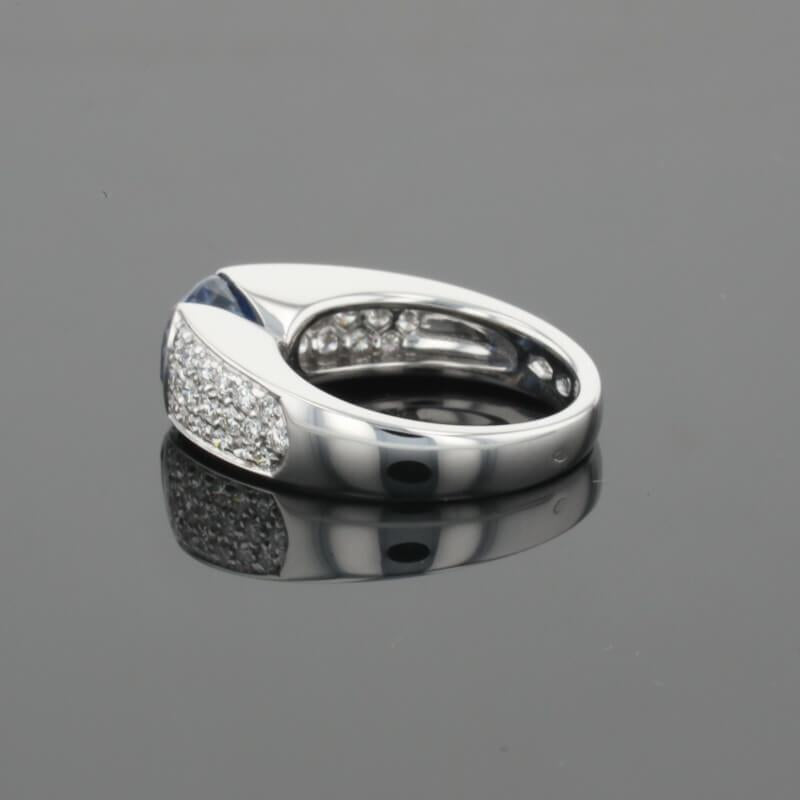 Boucheron Cushion Blue Sapphire & Diamonds Pave Set 18K White Gold Ring