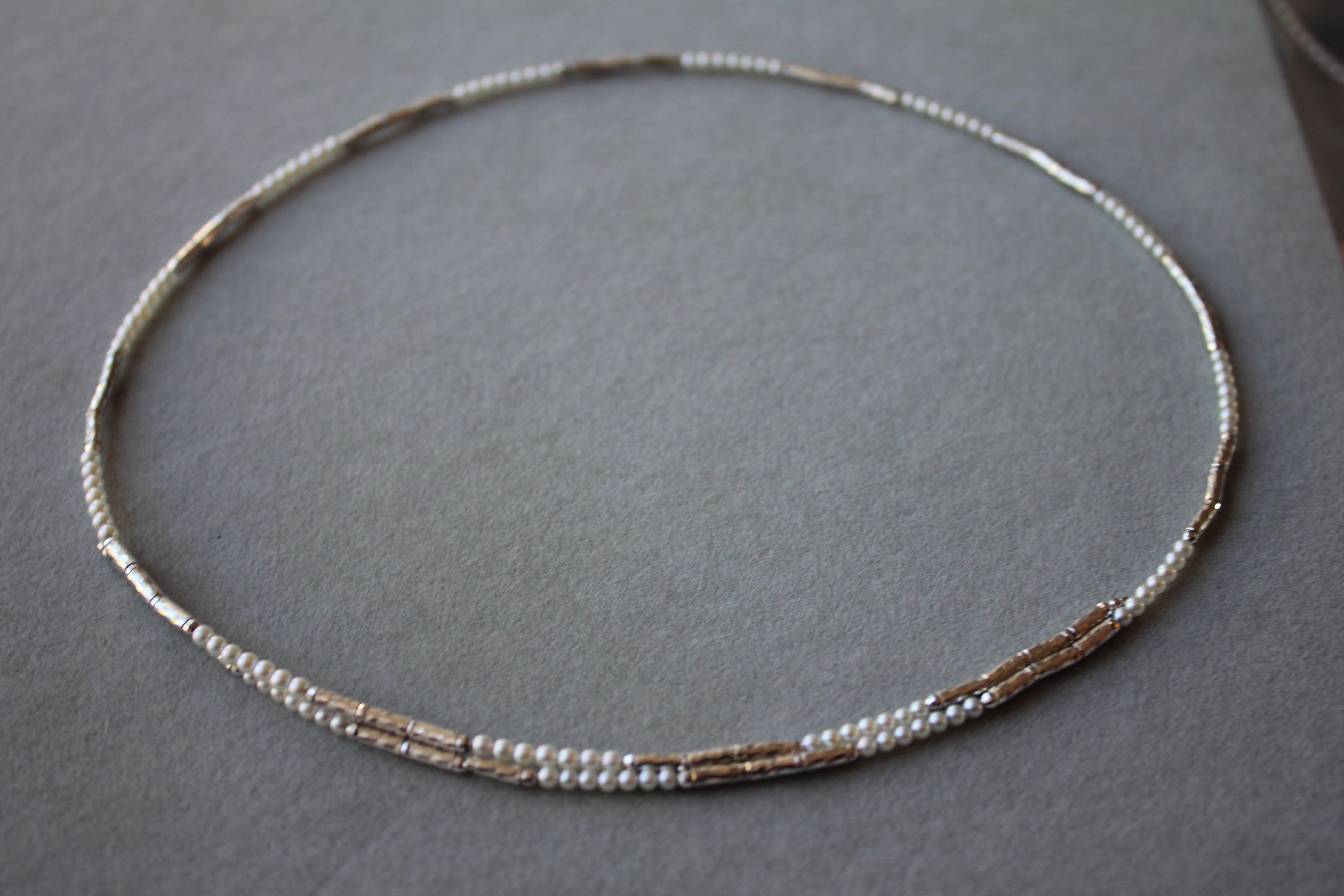 18K White Gold White Akoya Pearl Adjustable Magnetic Choker Necklace Bracelet