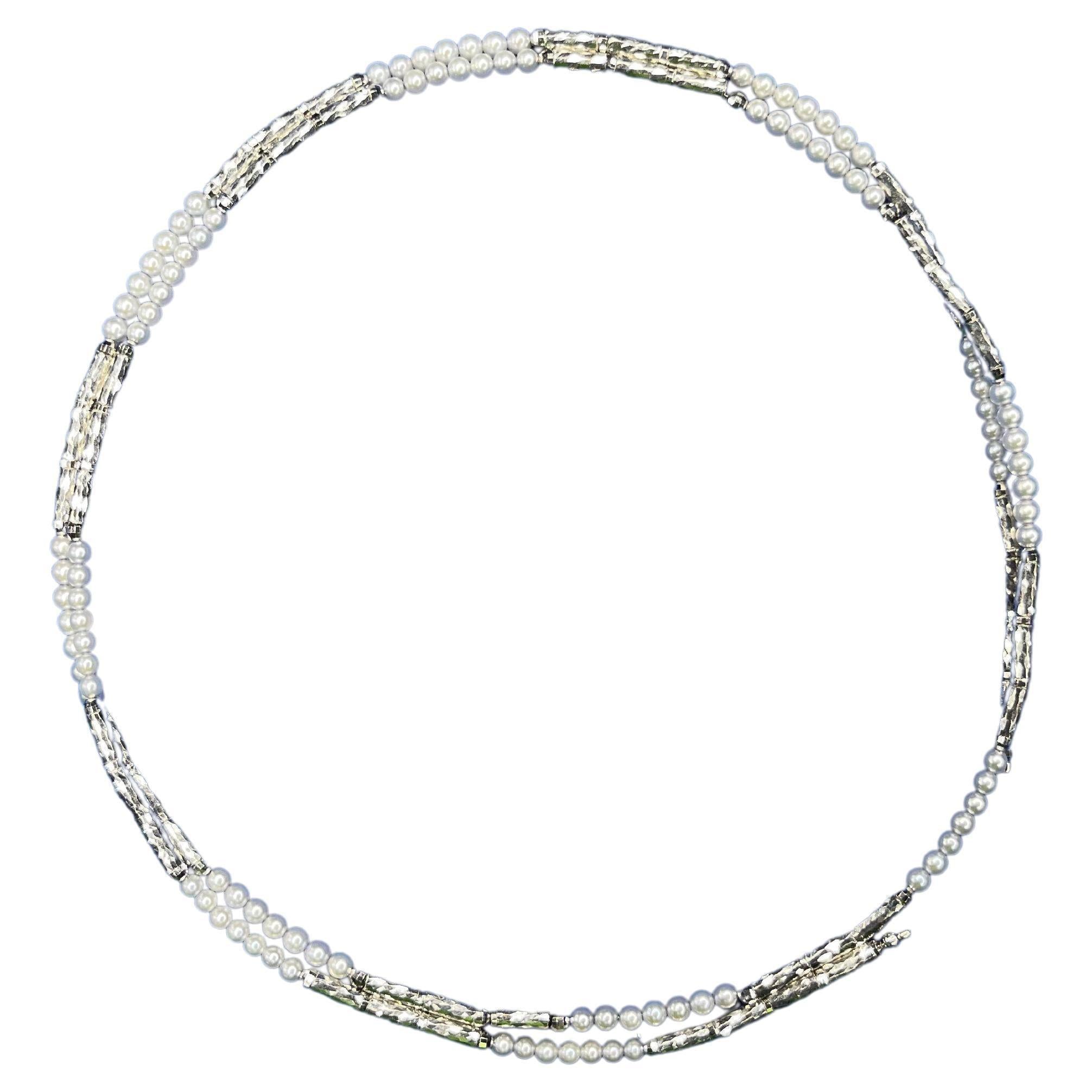 18K White Gold White Akoya Pearl Adjustable Magnetic Choker Necklace Bracelet