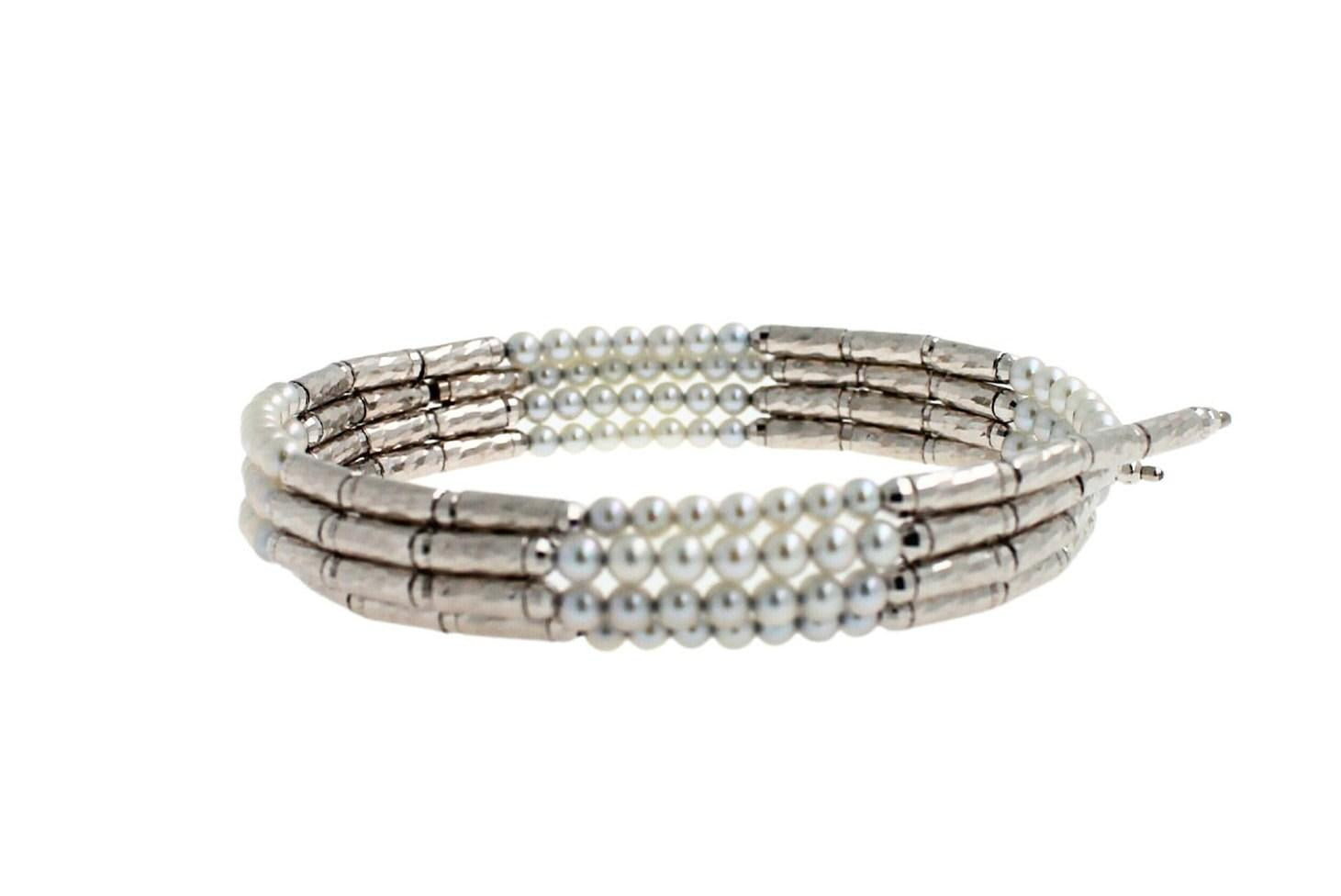 18 Karat White Gold White Silver Akoya Pearl Bead Layer Beautiful Pearls Timeles