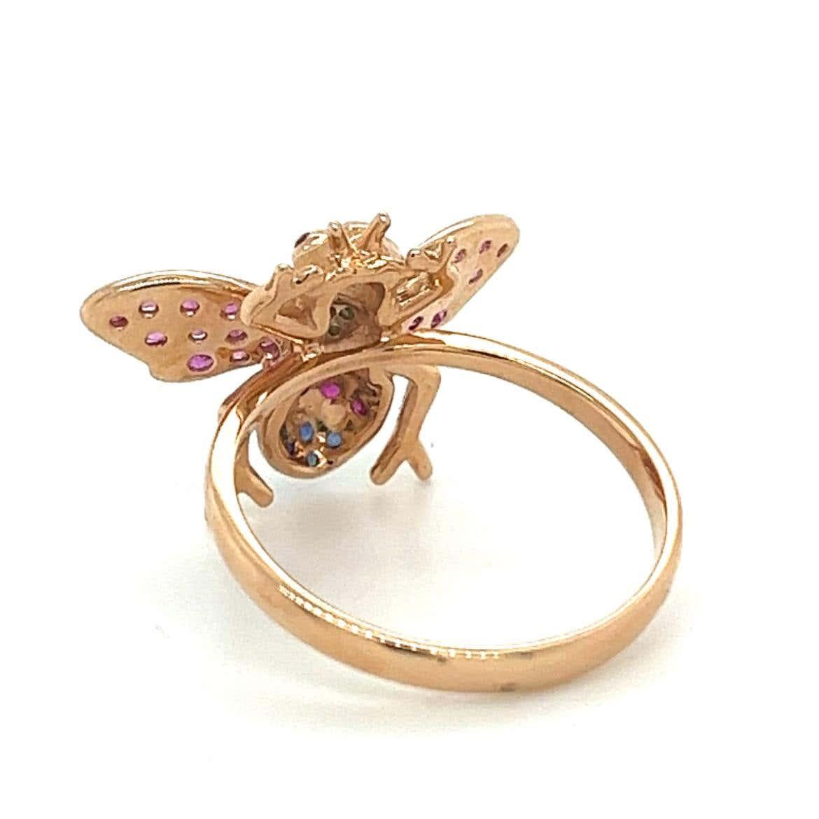 Pink Sapphire & Gemstone & Diamond Pave Bee 18K Rose Gold Animal Ring