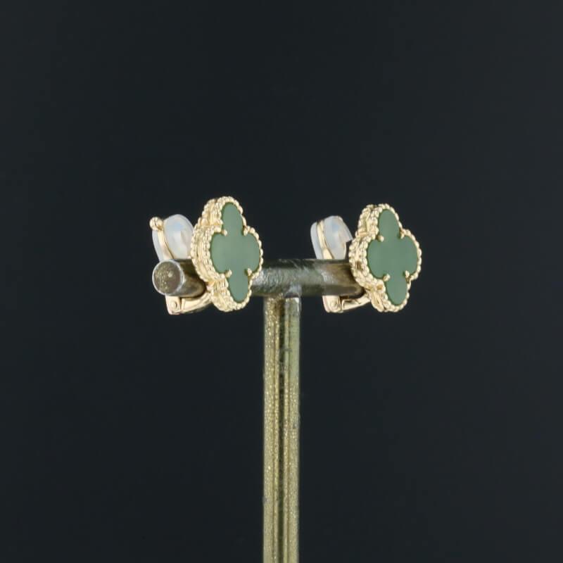 Van Cleef & Arpels Vintage Alhambra Green Jade 18K Yellow Gold Earrings