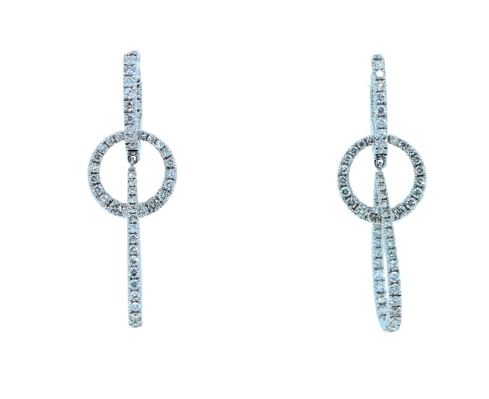 2.5 Carat Fancy Round Pear Shape Brilliant Cut Diamond Hoop 14 Karat White Gold