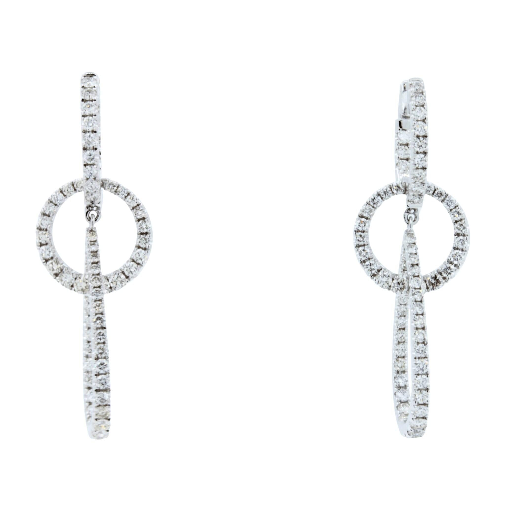 2.5 Carat Fancy Round Pear Shape Brilliant Cut Diamond Hoop 14 Karat White Gold