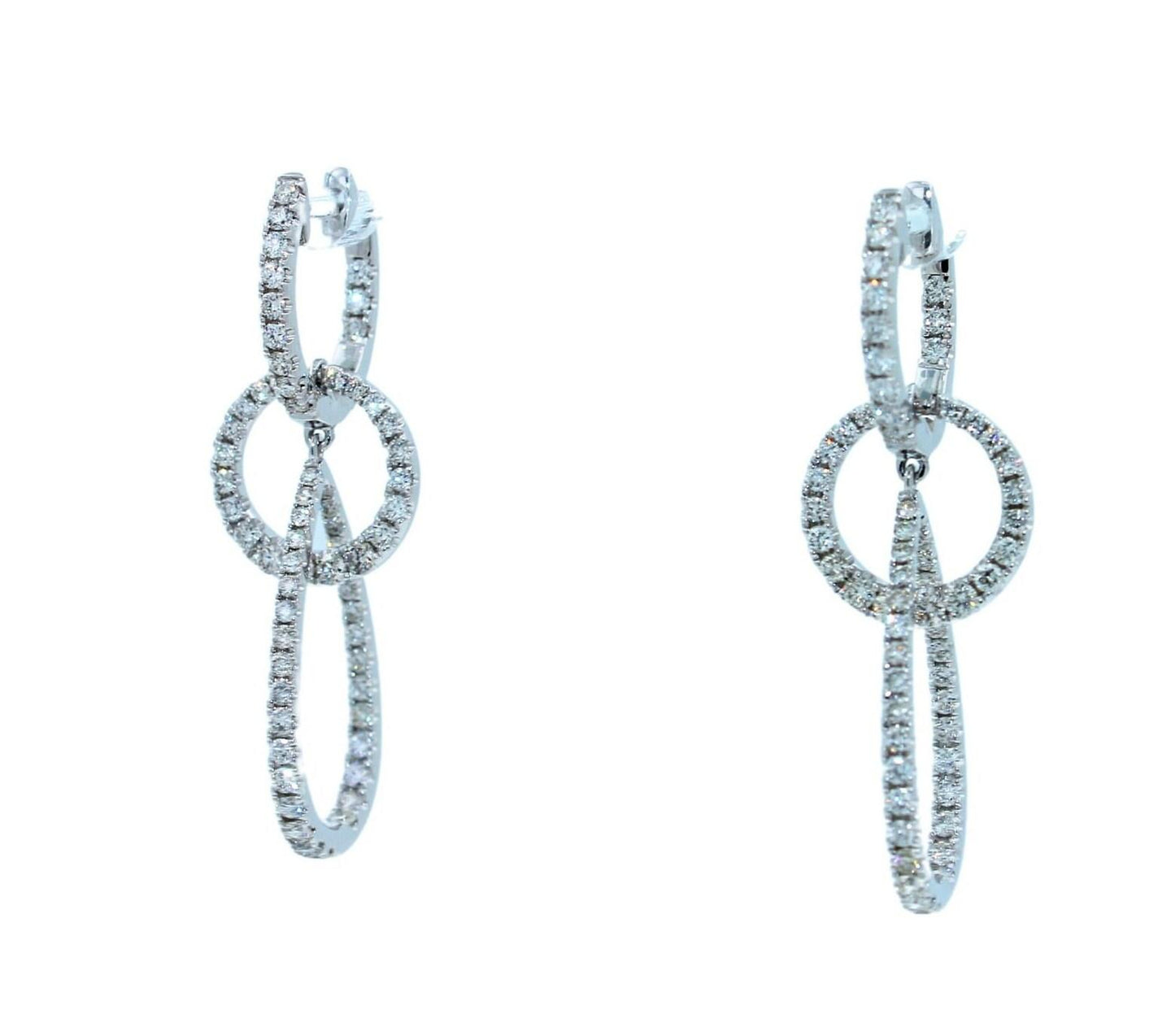 2.5 carat fancy round pear shape brilliant cut diamond hoop 14 karat white gold