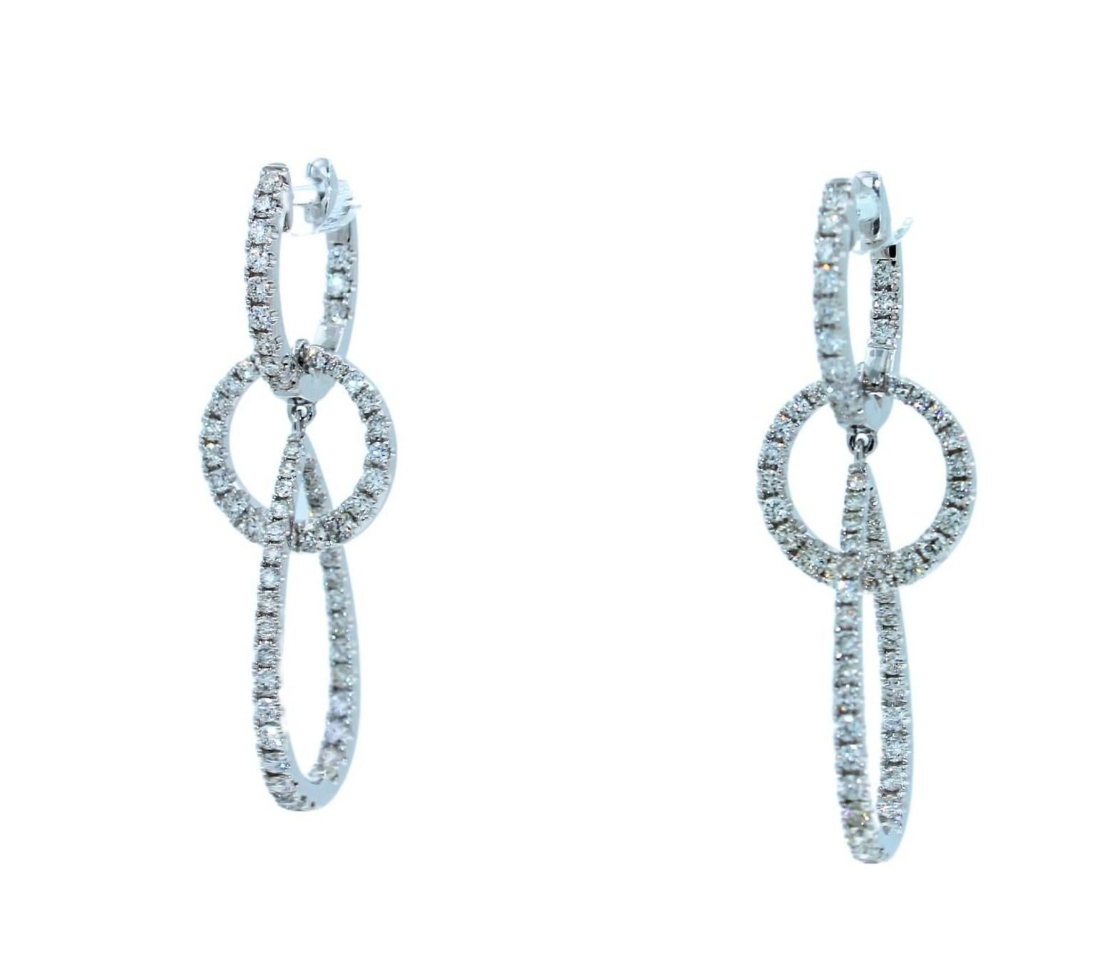 2.5 Carat Fancy Round Pear Shape Brilliant Cut Diamond Hoop 14 Karat White Gold