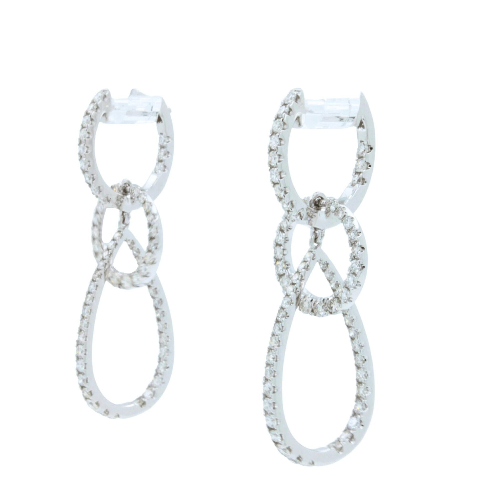 2.5 Carat Fancy Round Pear Shape Brilliant Cut Diamond Hoop 14 Karat White Gold