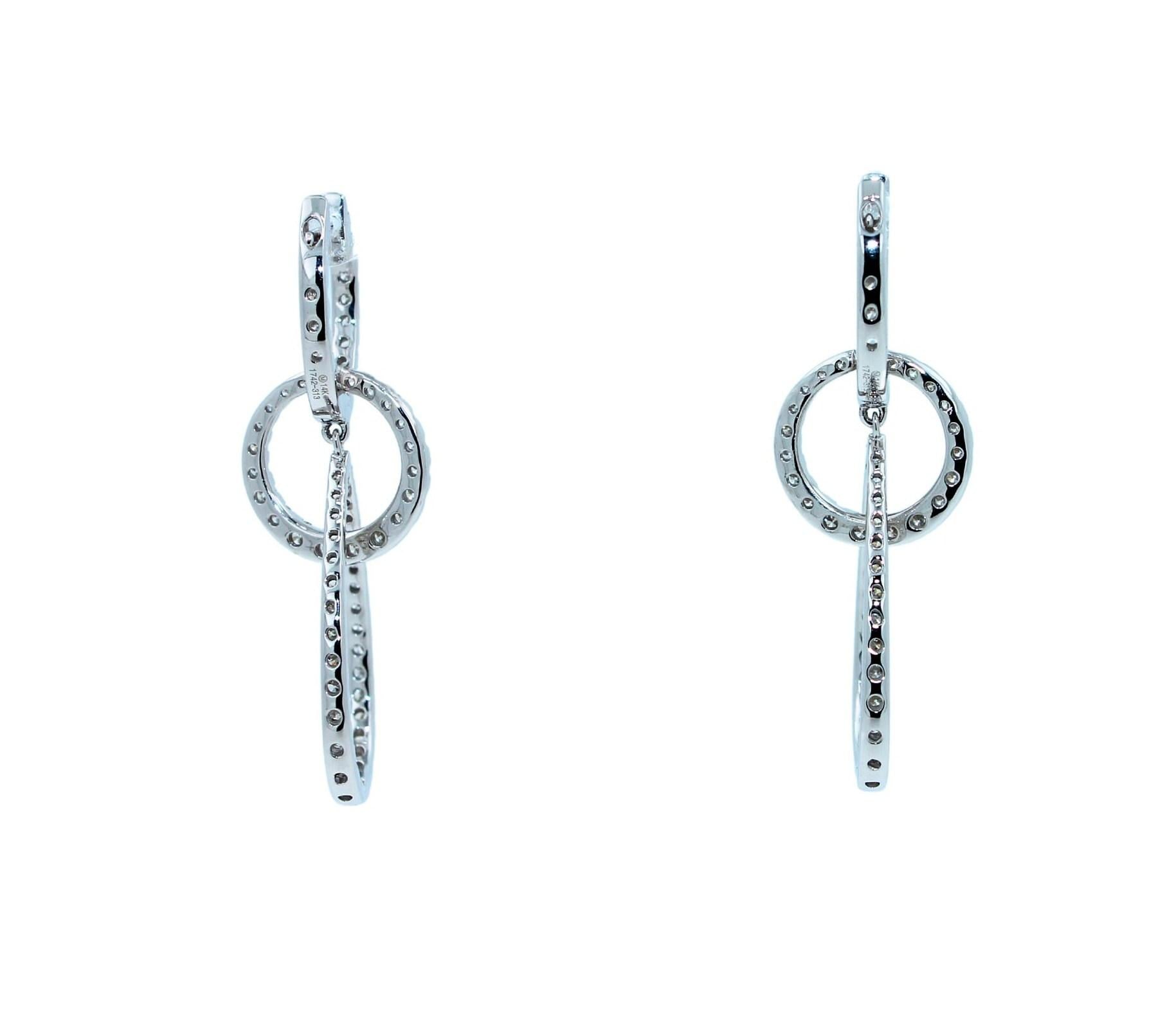 2.5 Carat Fancy Round Pear Shape Brilliant Cut Diamond Hoop 14 Karat White Gold