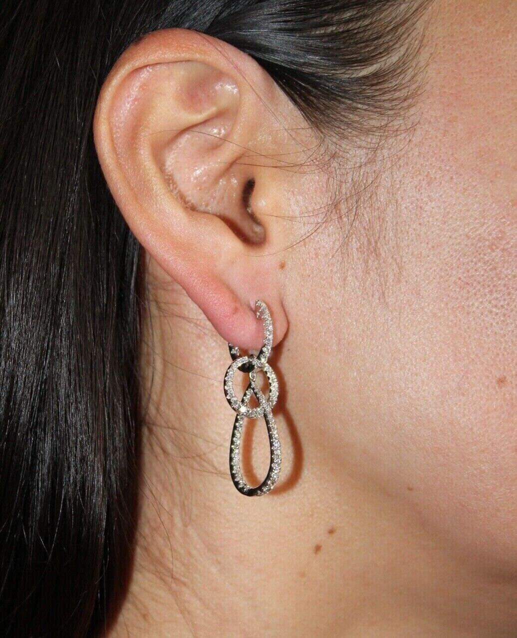 2.5 Carat Fancy Round Pear Shape Brilliant Cut Diamond Hoop 14 Karat White Gold