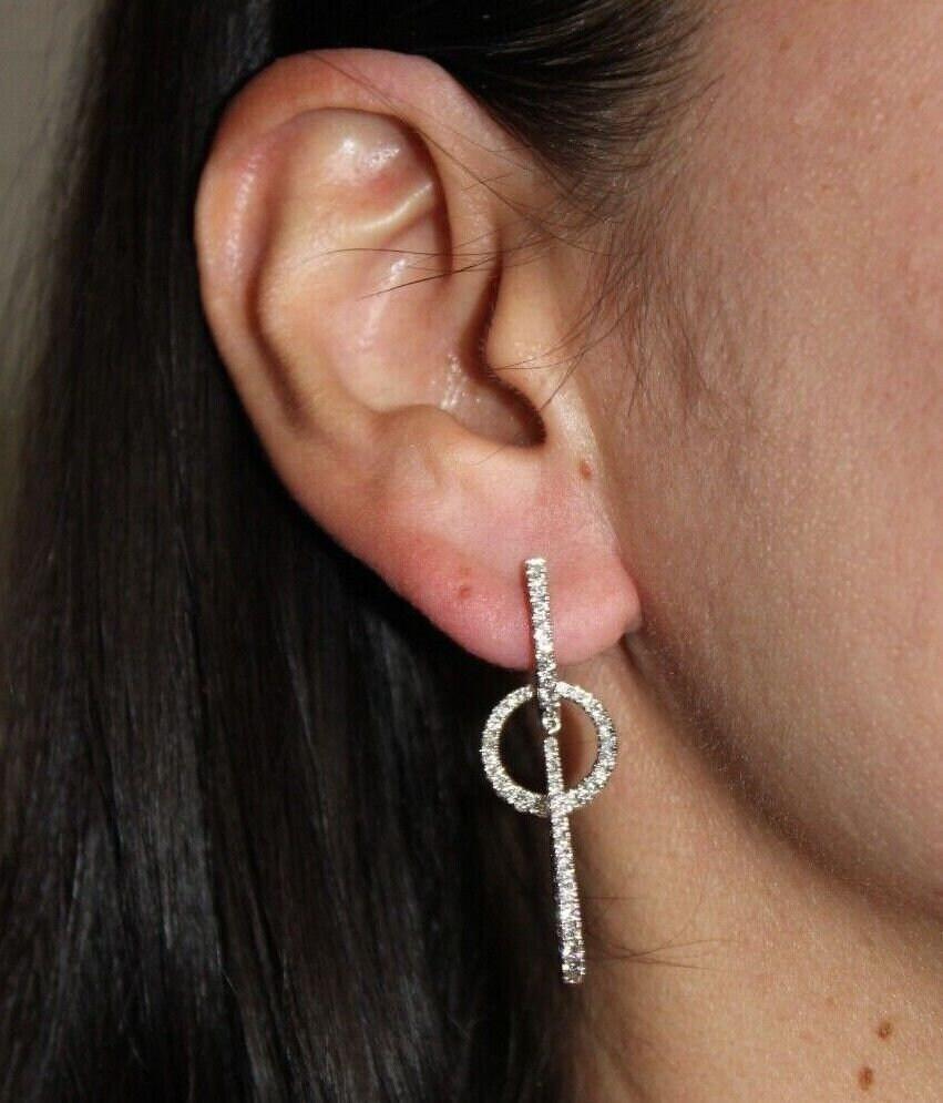 2.5 Carat Fancy Round Pear Shape Brilliant Cut Diamond Hoop 14 Karat White Gold