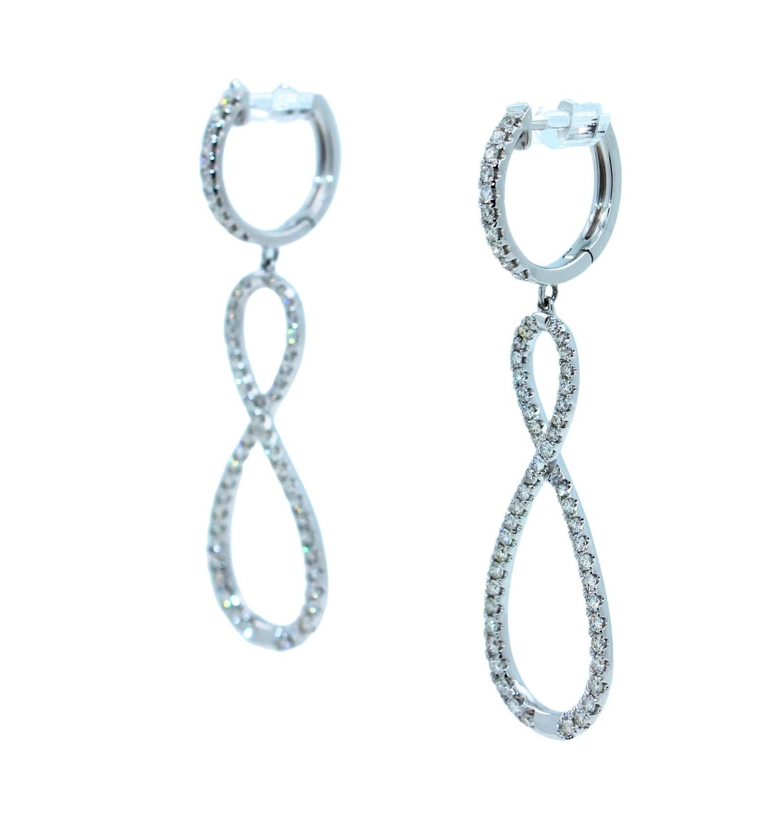 2.5 Carat Fancy Round Pear Shape Brilliant Cut Diamond Hoop 14 Karat White Gold