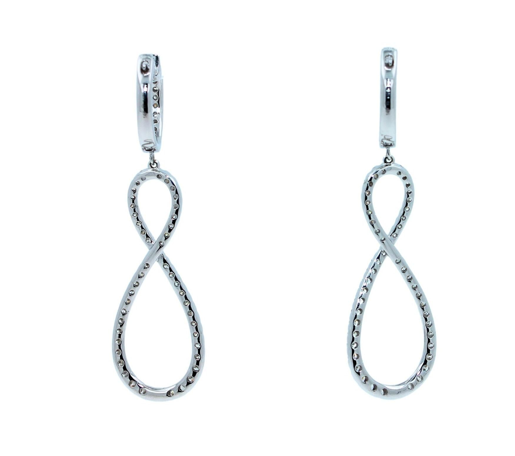 2.5 Carat Fancy Round Pear Shape Brilliant Cut Diamond Hoop 14 Karat White Gold