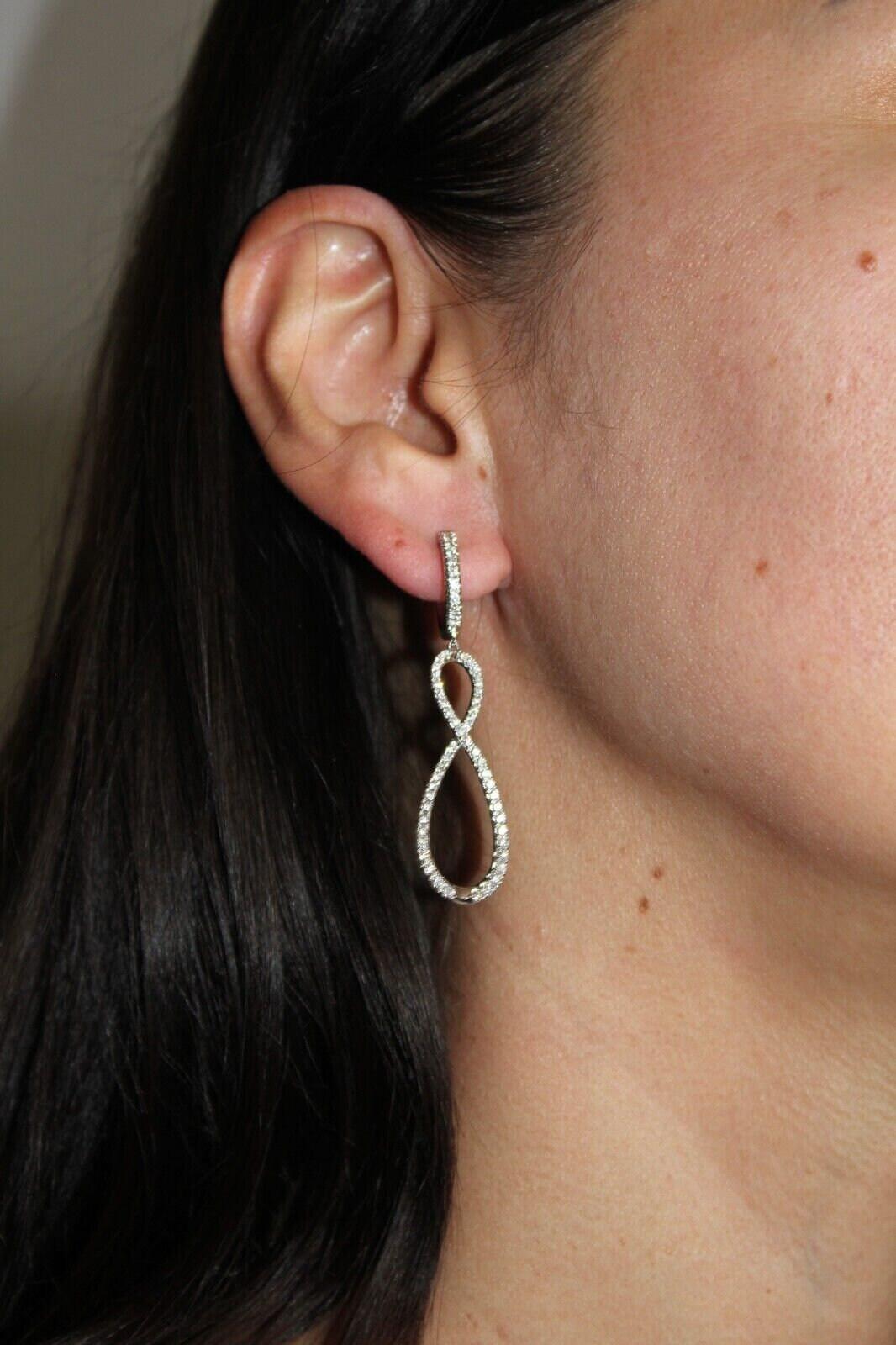 2.5 Carat Fancy Round Pear Shape Brilliant Cut Diamond Hoop 14 Karat White Gold