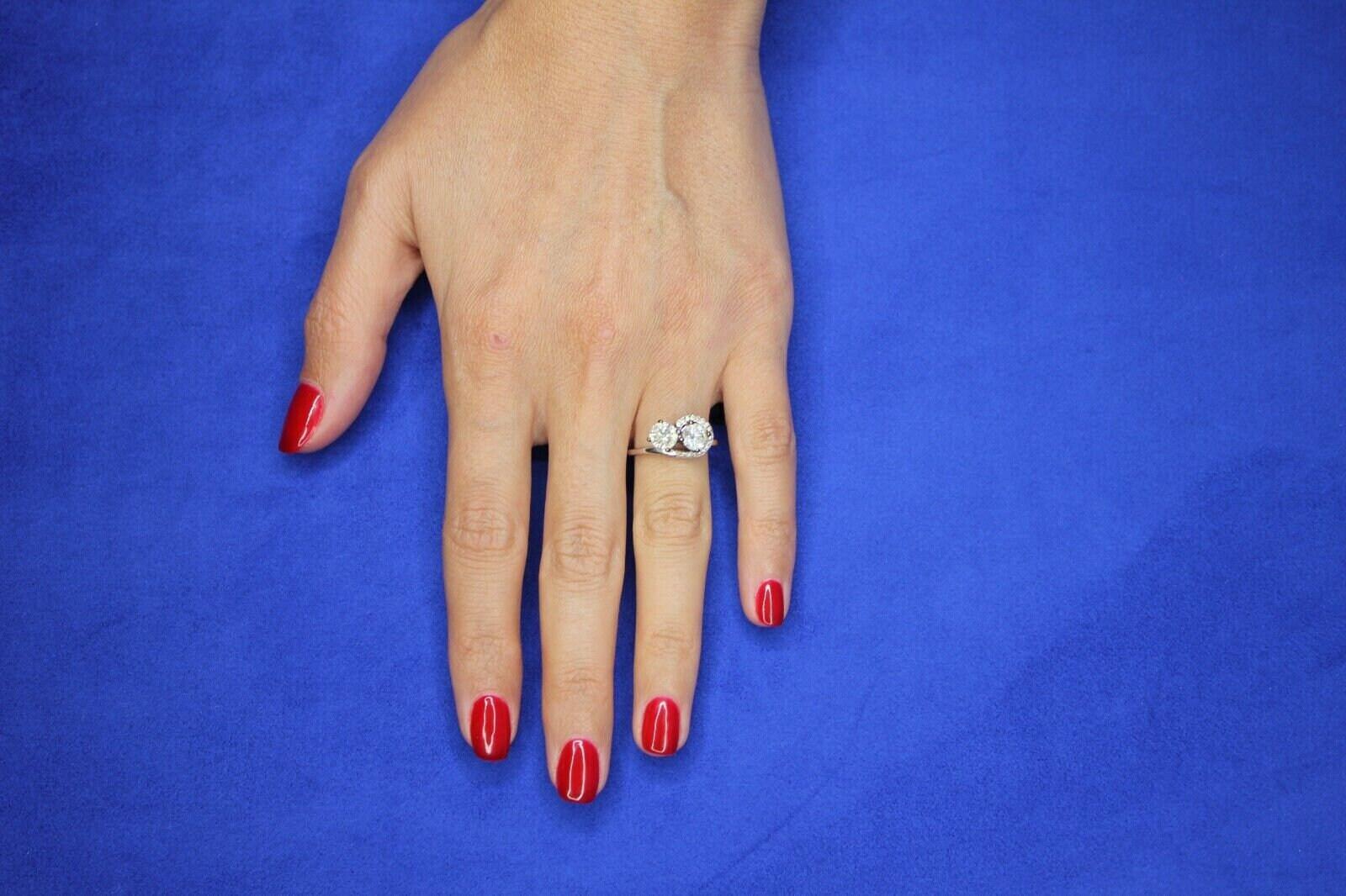 2 Carats Round Shape Brilliant Cut Diamond Double Solitaires Two Stone Spiral Ha