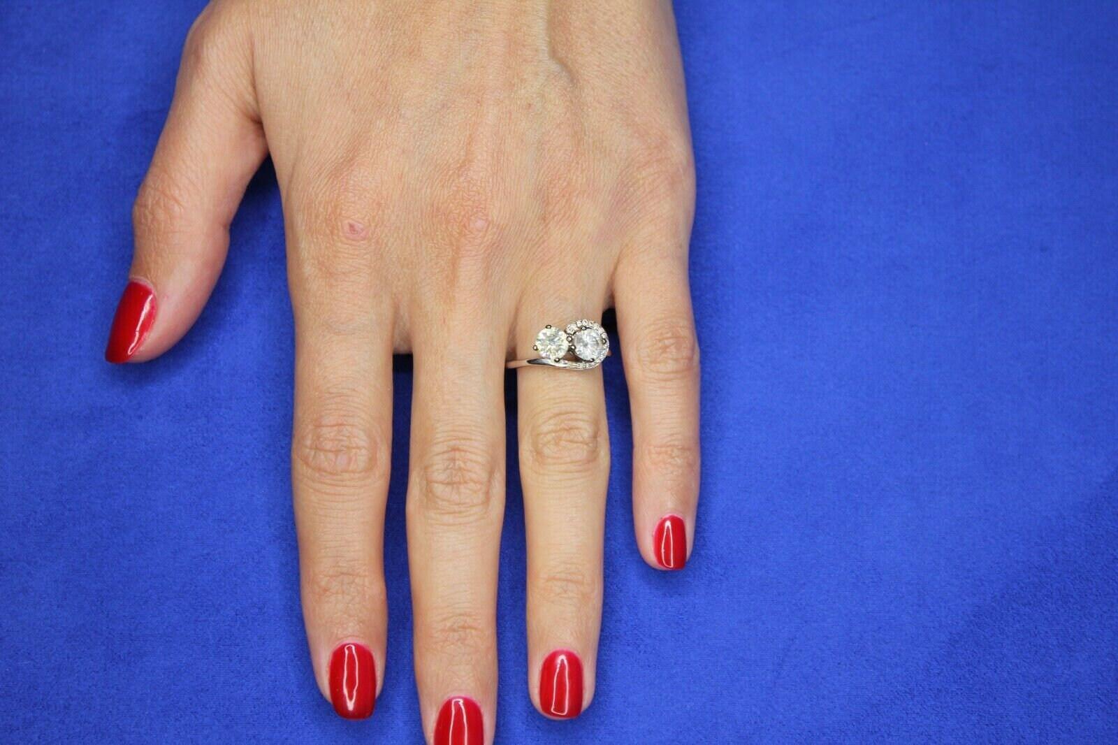 2 Carats Round Shape Brilliant Cut Diamond Double Solitaires Two Stone Spiral Ha