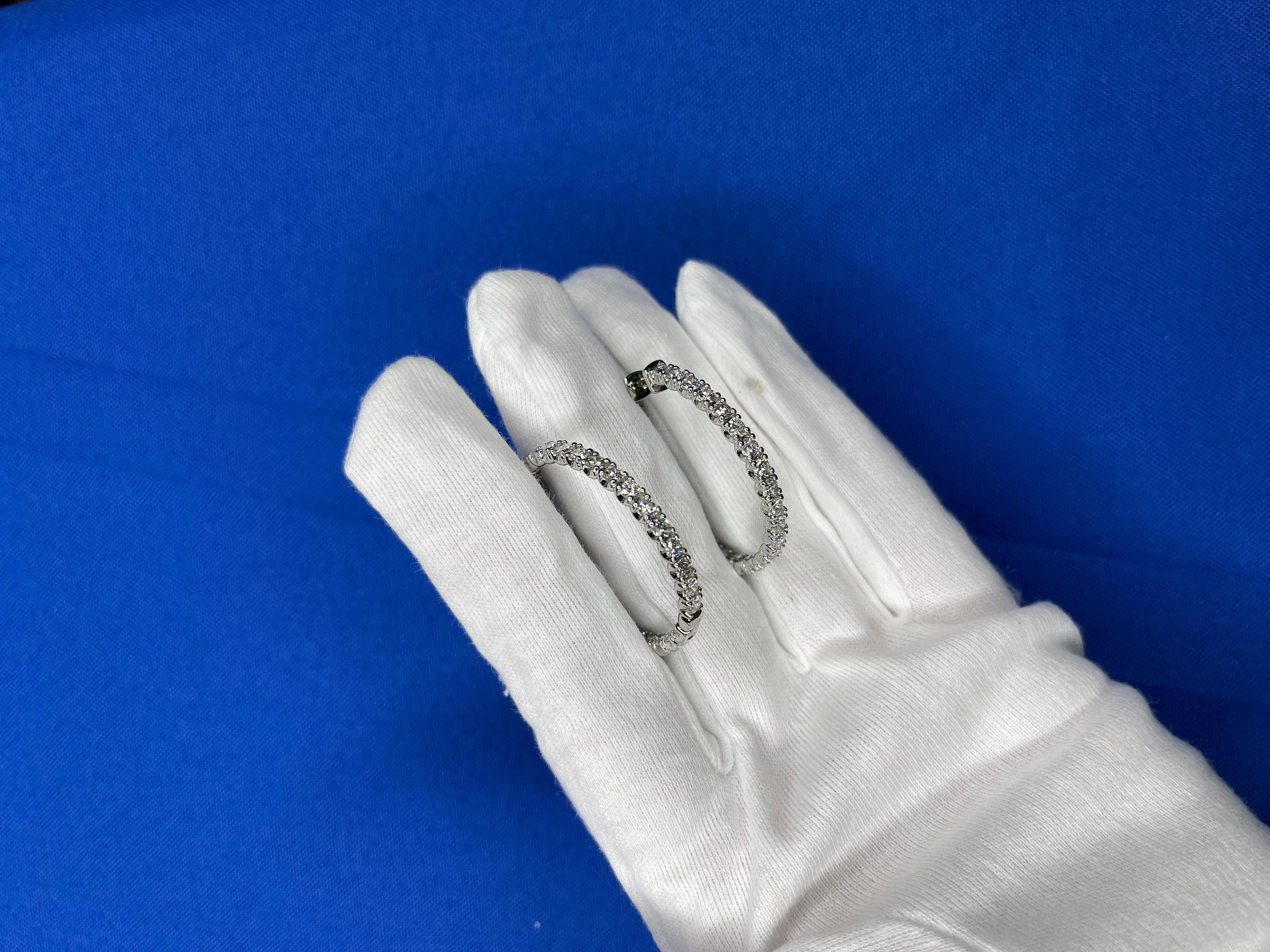 3 Carat Diamond Hoop 14 Karat White Gold Classic Medium Four Carat Earrings