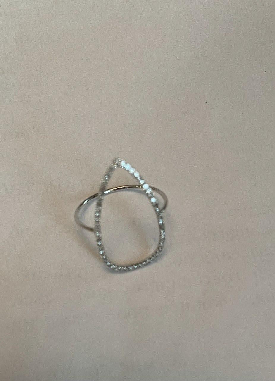Drop Geometric Minimalist Brilliant Cut White Diamond 14 Karat White Gold Ring