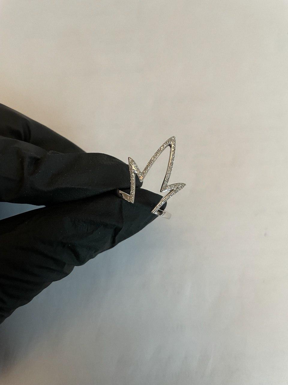 Crown Geometric Minimalist Brilliant Cut White Diamond 14 Karat White Gold Ring