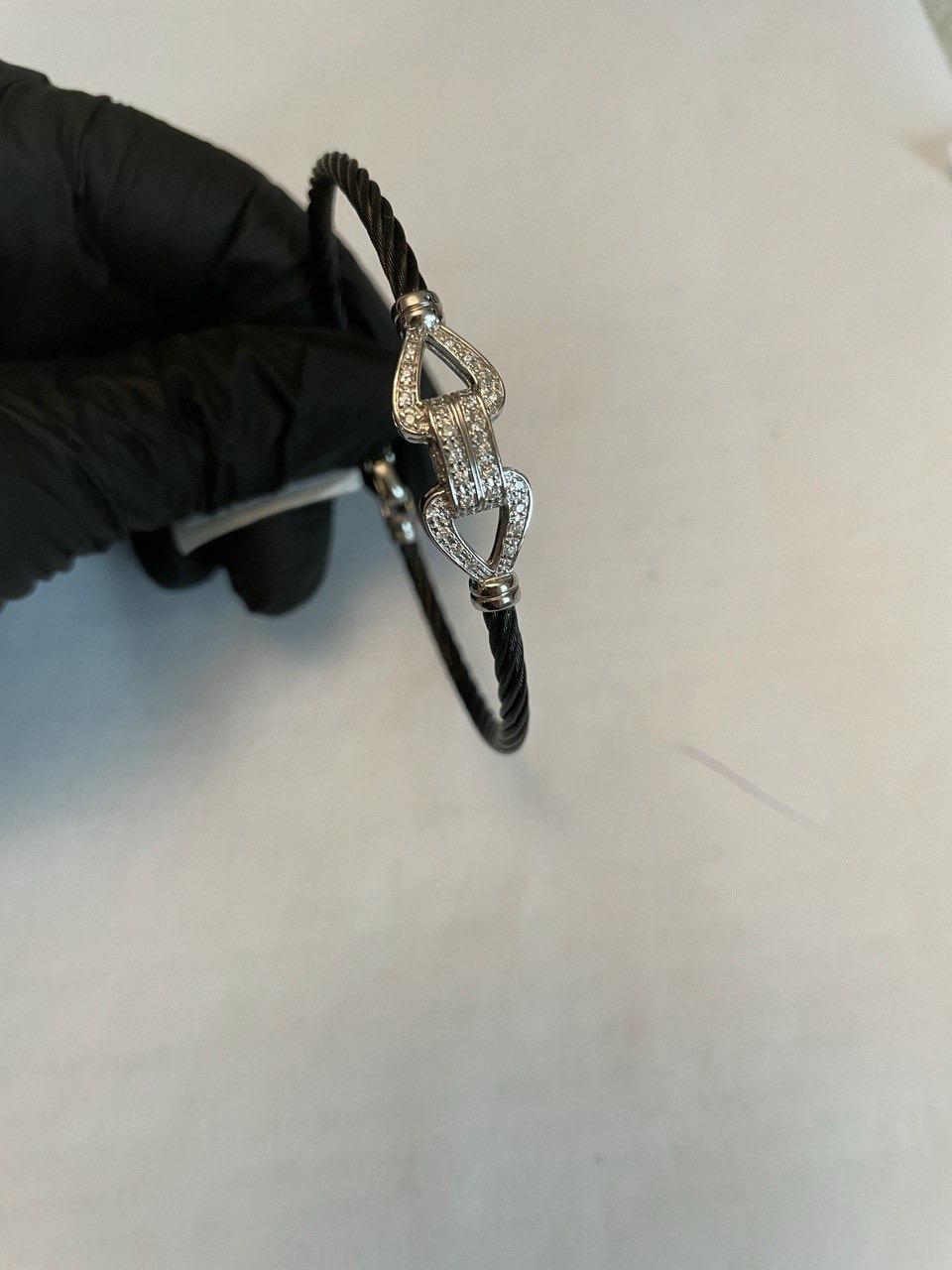 Cable Single Row with 18K White Gold White Diamonds Filigree Statement Bracelet