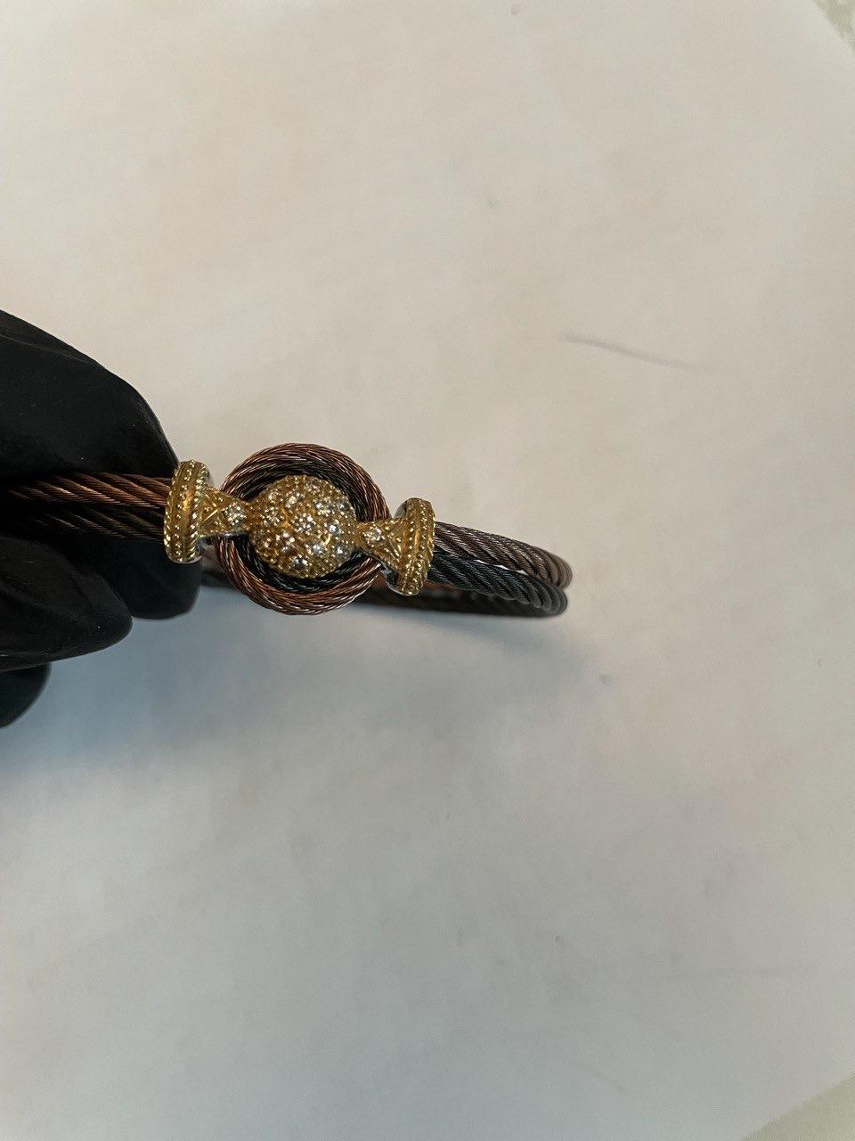 Brown Black Cable Row 18K Rose White Gold Diamonds Filigree Statement Bracelet