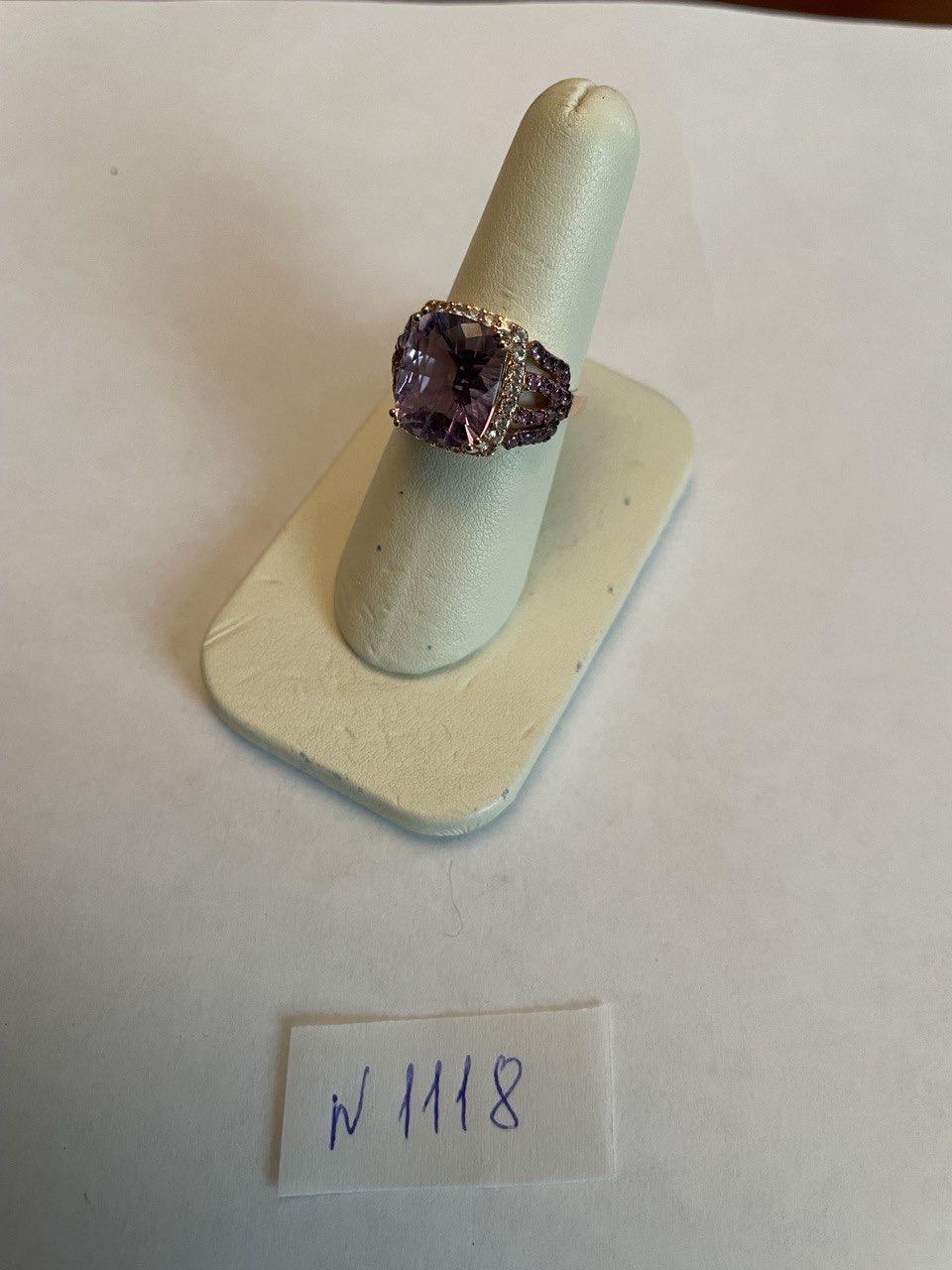 Purple Violet Amethyst Diamond Halo 14K Rose Gold Drop Statement Ring