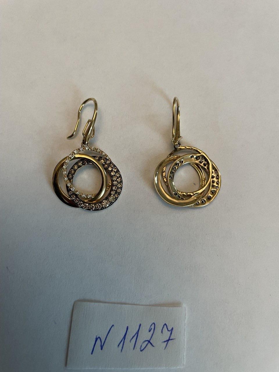 Trinity Gold Interlocking Circles Cognac Brown Diamonds 14K Gold Dangle Earrings