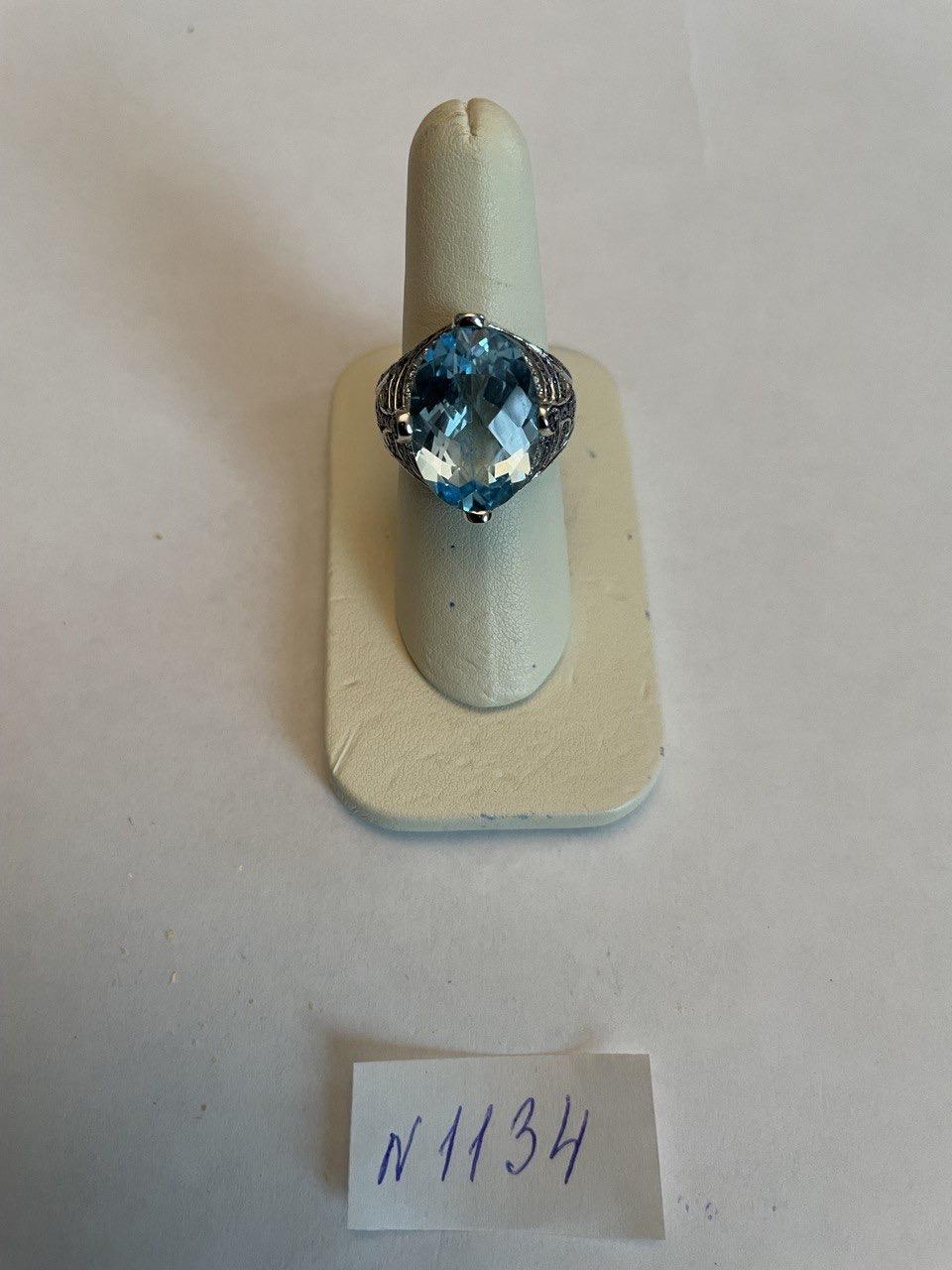 Oval Cut Blue Topaz Blue Sapphire White Diamonds Pave 14K White Gold Ring