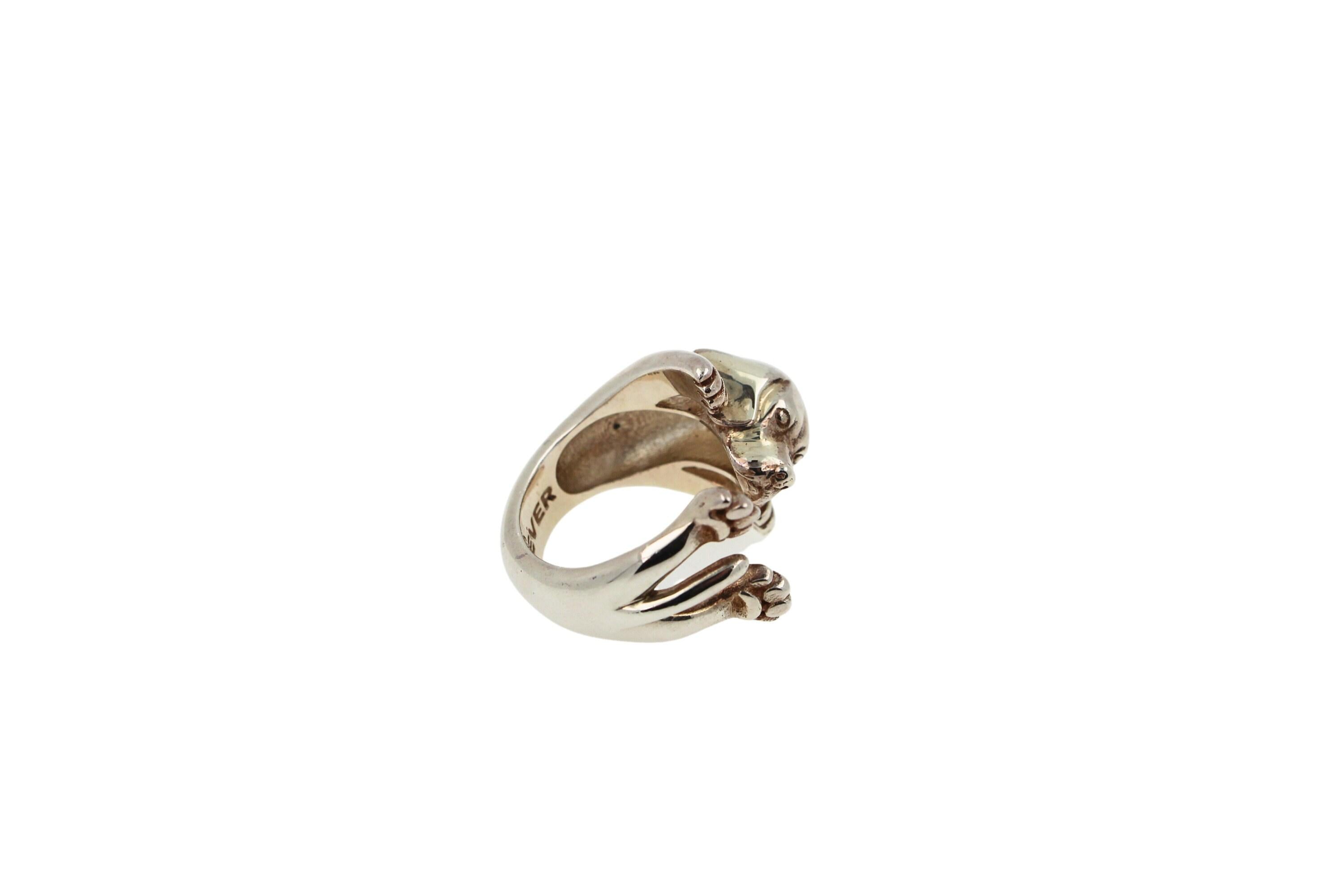 925 Sterling Silver Dog Puppy Animal Nature Cute Beagle Statement Open Hug Ring