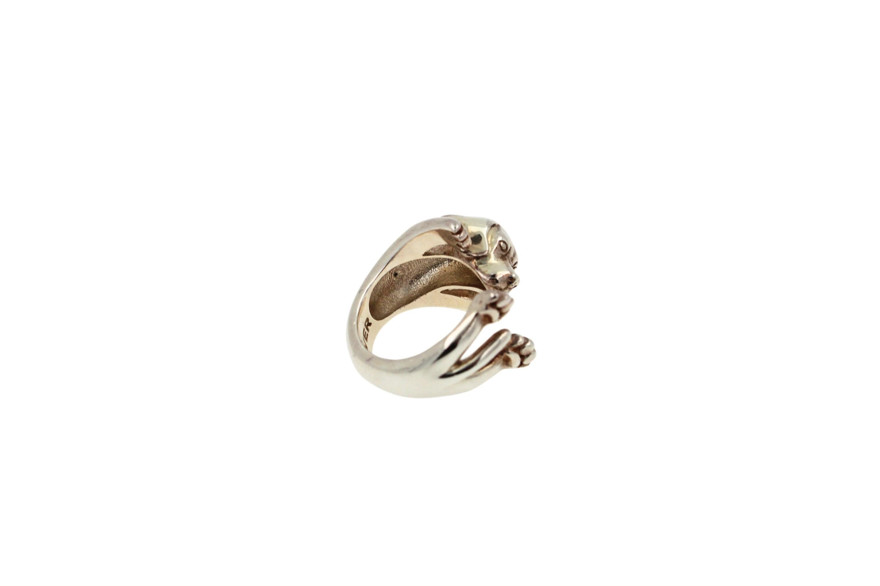 925 Sterling Silver Dog Puppy Animal Nature Cute Beagle Statement Open Hug Ring