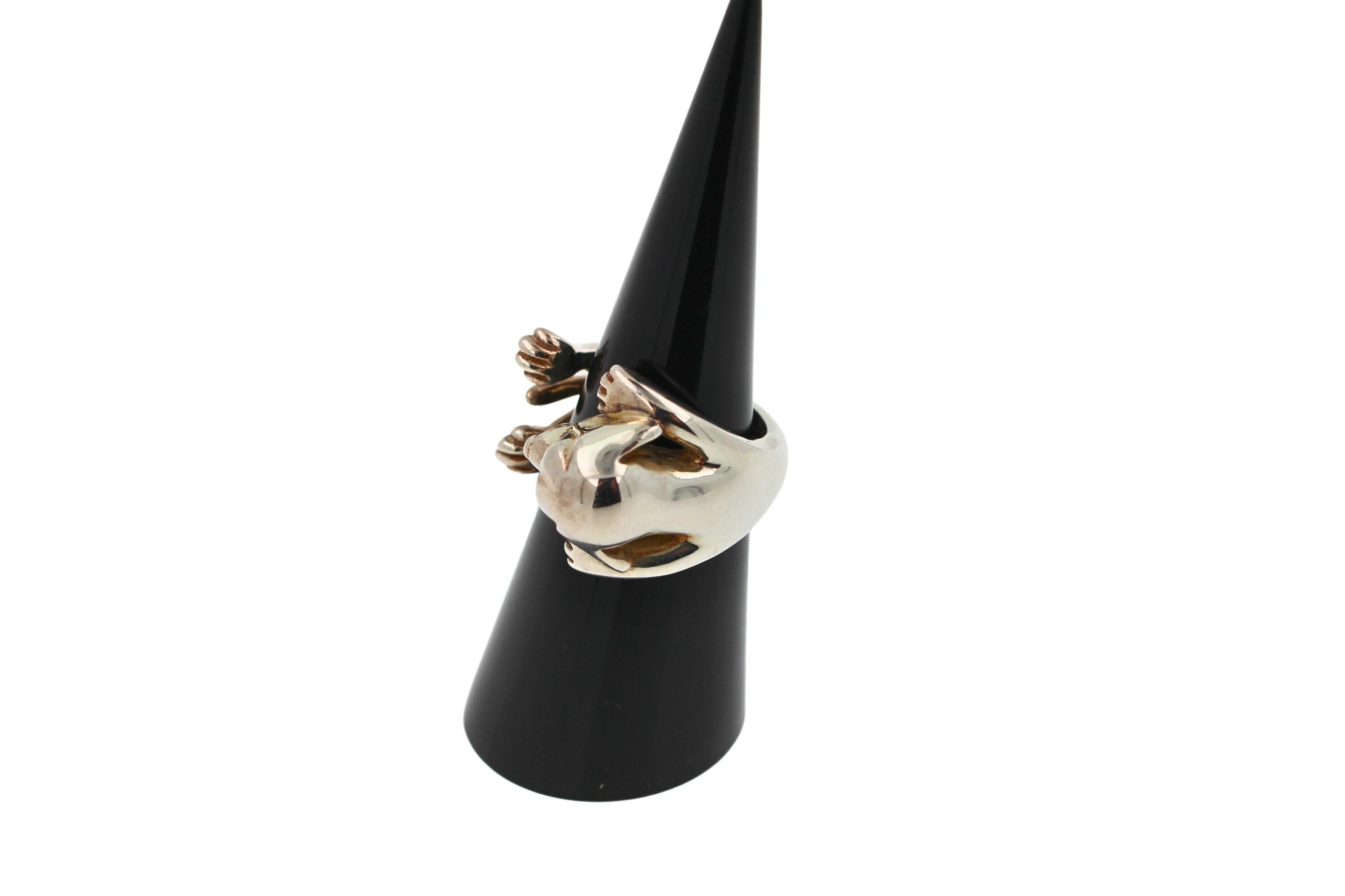 925 Sterling Silver Dog Puppy Animal Nature Cute Beagle Statement Open Hug Ring