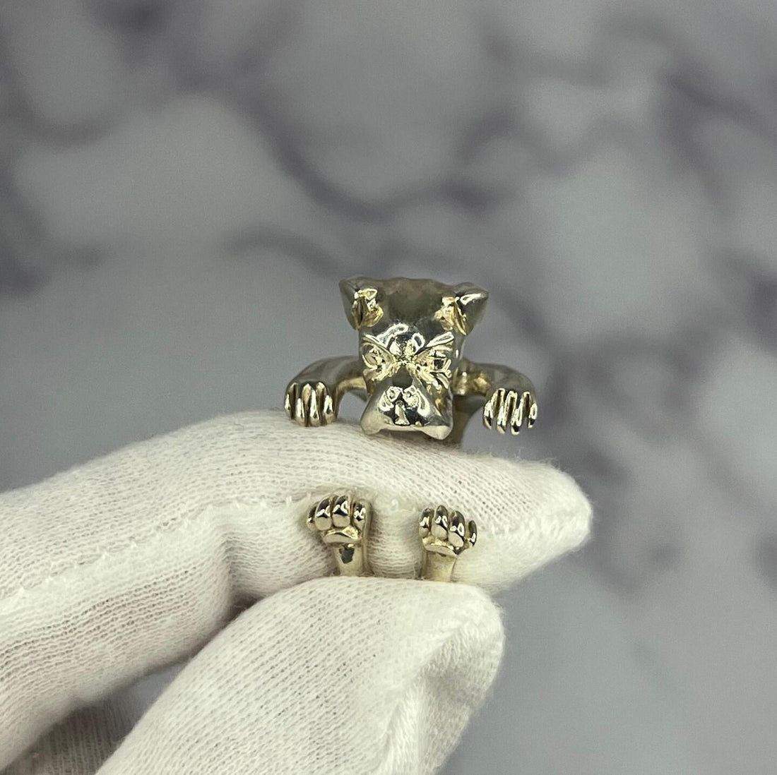 925 Sterling Silver Dog Puppy Animal Nature Cute Boxer Open Hug Statement Ring
