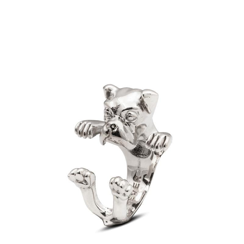 925 Sterling Silver Dog Puppy Animal Nature Cute Boxer Open Hug Statement Ring